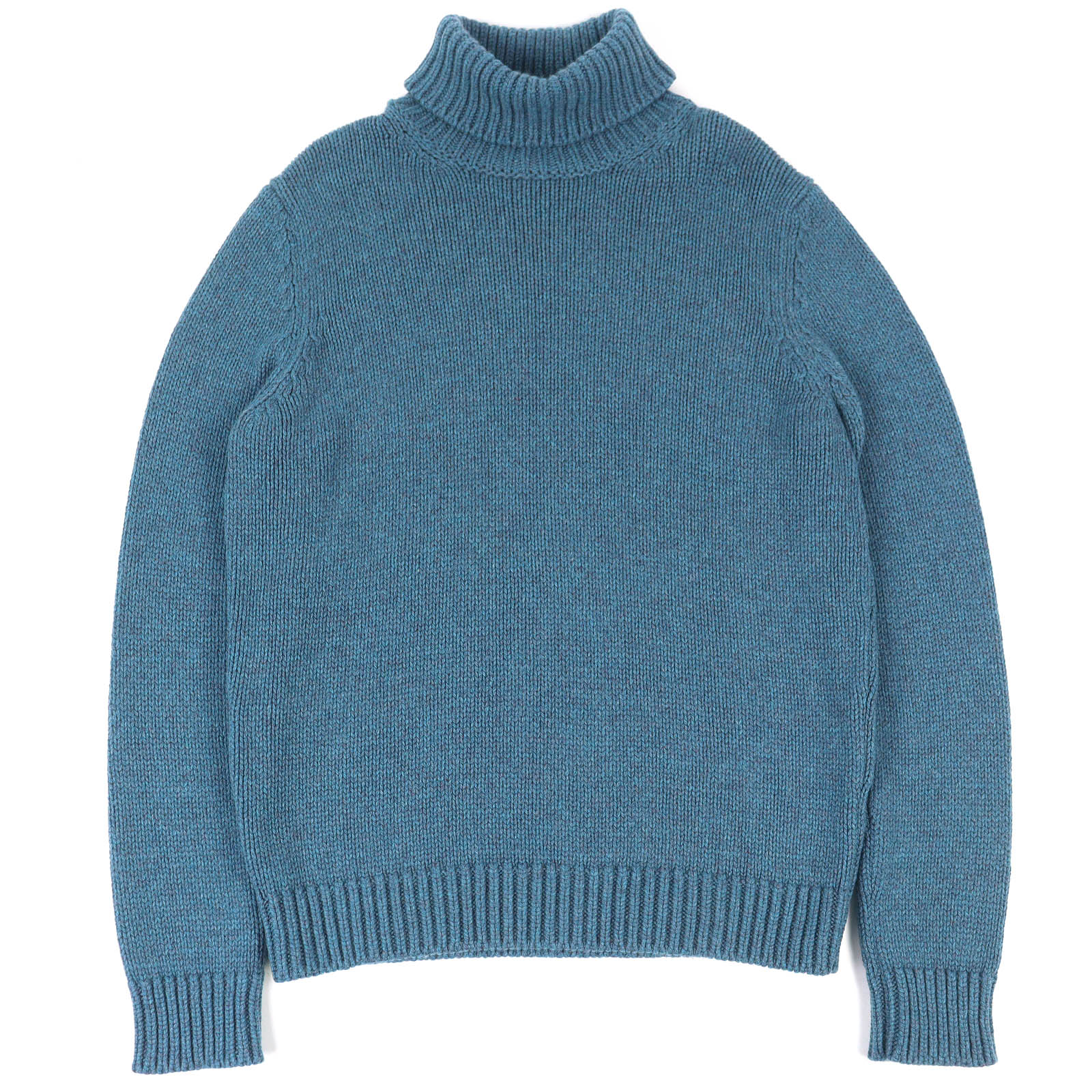 極美品△BERLUTI ベルルッティ R25KTL43YWCV カシミヤ100％ レザーパッチ付き タートルネック 長袖 ニット セーター ブルー M 正規品 メンズ【中古】