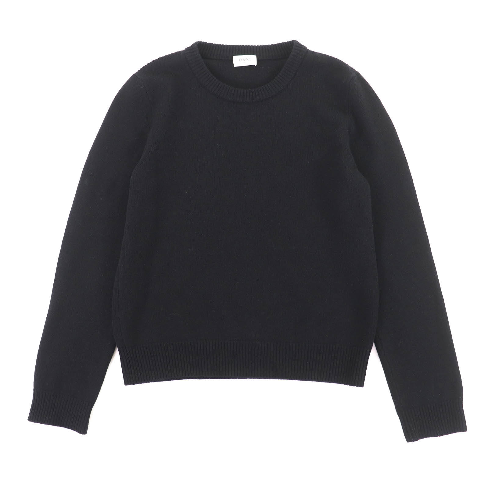 美品★CELINE セリーヌ 2A528981E カシミヤ100％ 無地 クルーネック 長袖 ニット セーター ブラック S 英国製 正規品 メンズ【中古】