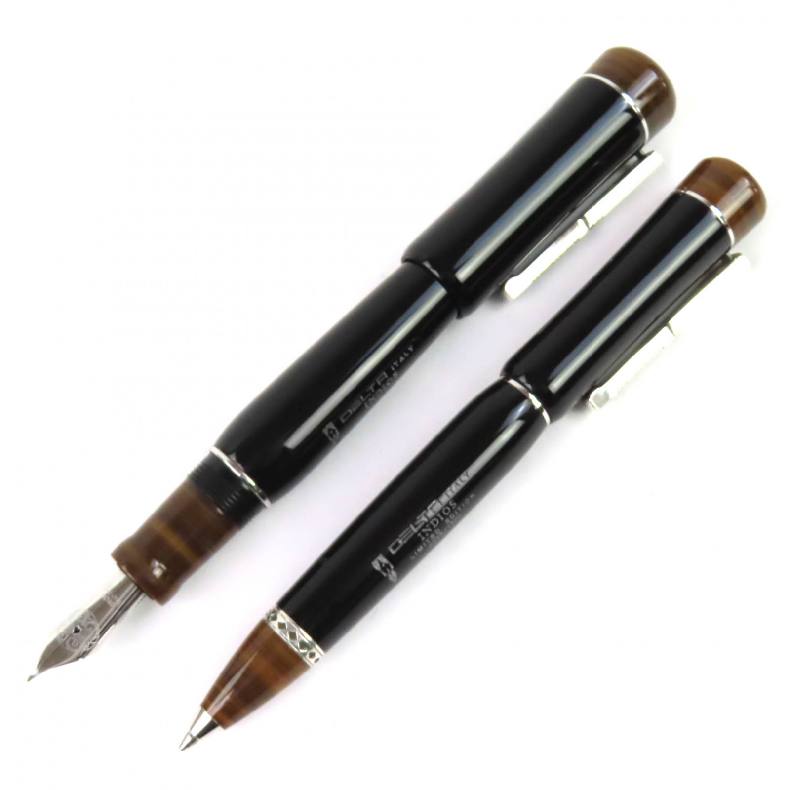 美品△DELTA 三角州 少数派民族つづき物 インディオ LIMITED EDITION 2006 925 書き込み先18K Mニブ  筆 ボールペン 2本仕掛ける 黒いこと 赤銅色 しろがね色 掛け目68.44g メンズ【中古】