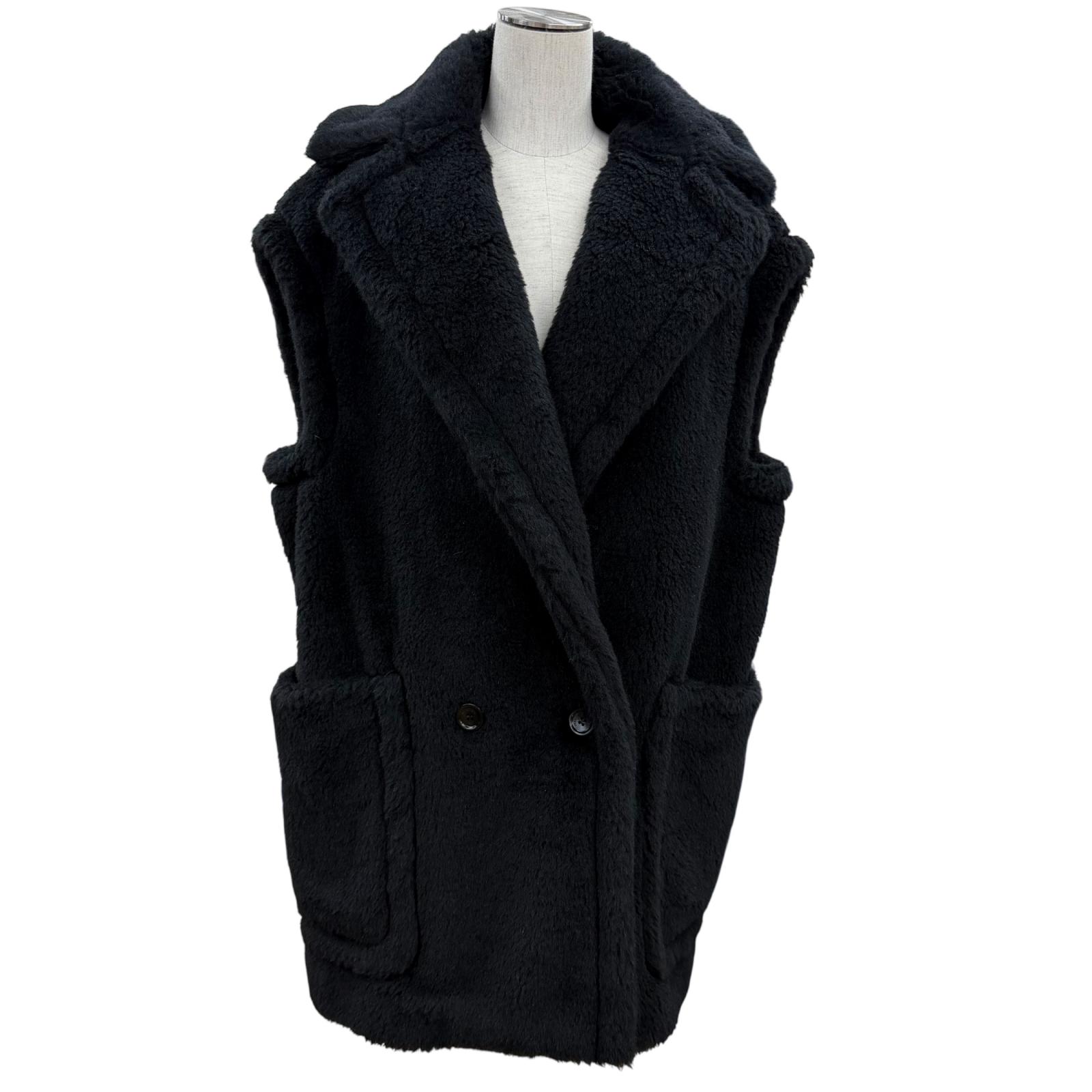 極美品◇Max Mara マックスマーラ 2025年製 25212762536 BORMIDA テディベア アルパカ 絹地混 より良い厚地の外套 黒いこと 42 イタリア製 置き目品 レディース【中古】