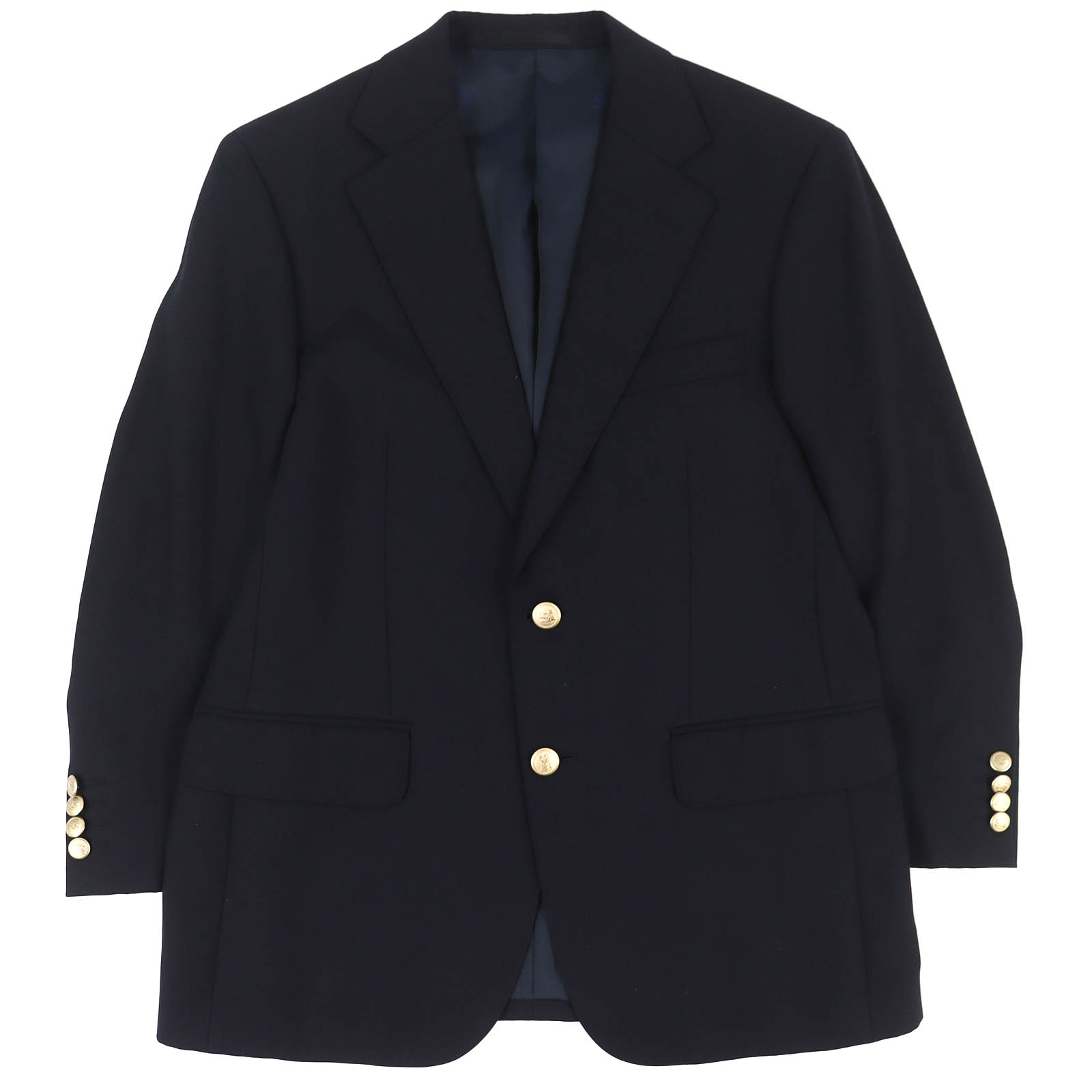 極美品△BURBERRY LONDON バーバリーロンドン ウール カシミヤ ロゴ金ボタン シングルテーラードジャケット 紺ブレザー ネイビー 92-82-160 日本製 正規品 メンズ【中古】