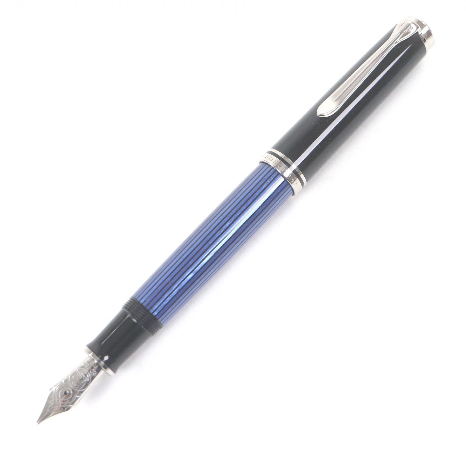 極美品□PERIKAN 伽藍鳥 M805 スーベレーン 書きもの先750 BBニブ 縞模様 旗がしら式 筆 黒いこと 青碧 箱付き添い人 ＦＲＧ製 メンズ【中古】