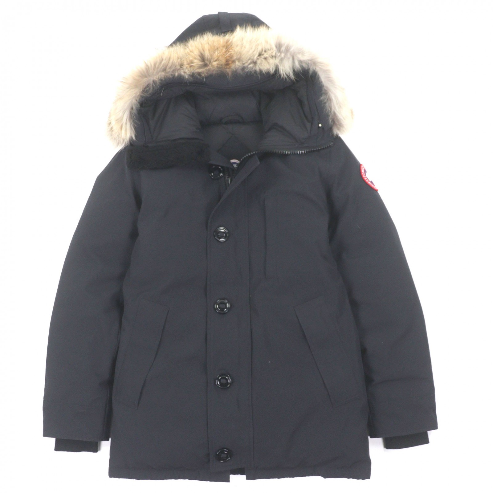 美品▼CANADA GOOSE カナダグース 3438JM JASPER ジャスパー 綿織物 毛皮・ボンネット・紋章付き添い人 ダブルジップアップ 落ちこむ上衣 黒いこと XS (S大きさ好いかげんに) カナダ製 置き目品 メンズ【中古】
