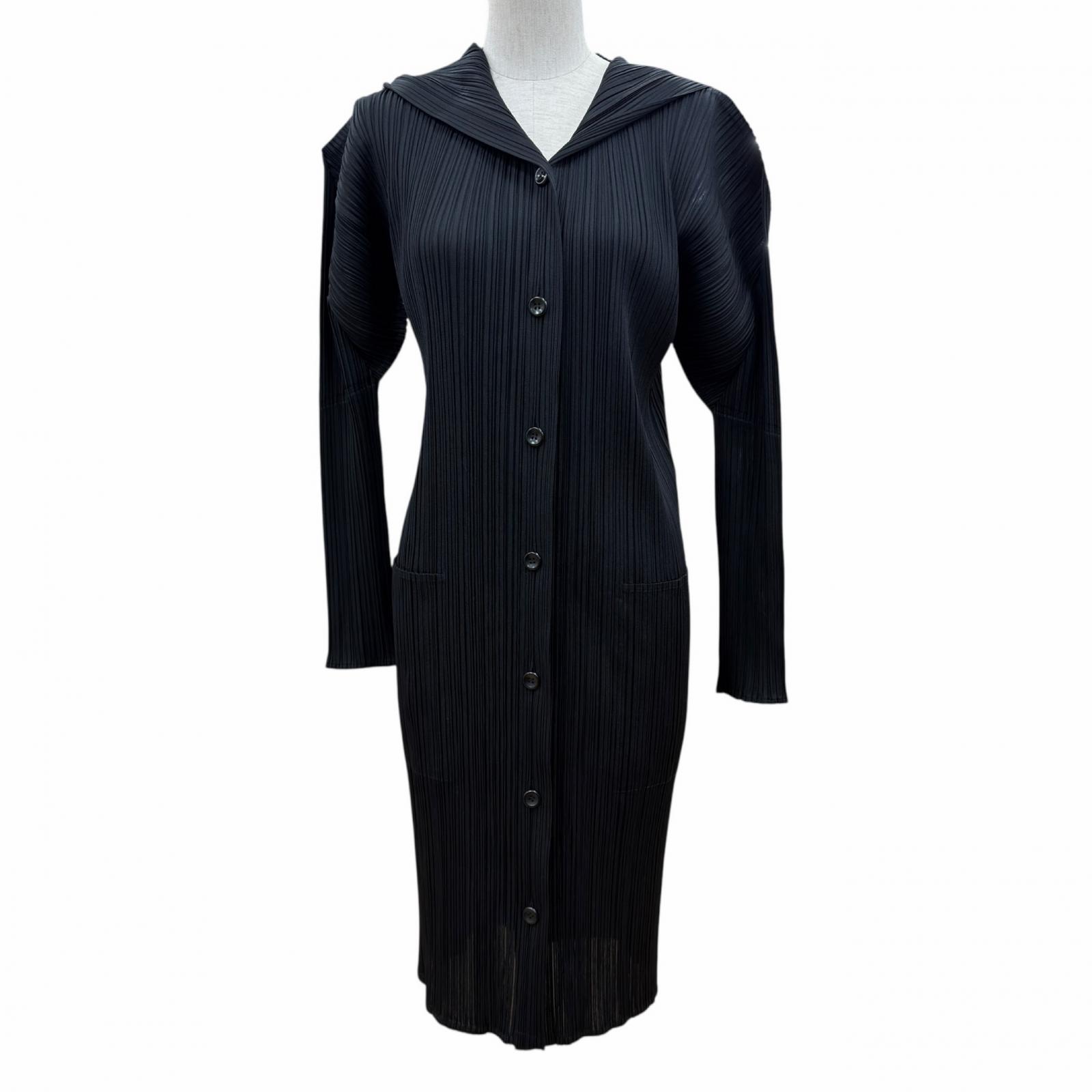 極美品◇PLEATS PLEASE 筋目プリーズ イッセイミヤケ PP11-JA173 ボンネット付き添い人 ロング捩り 衣装 黒いこと 4 日本製 置き目品 レディース【中古】