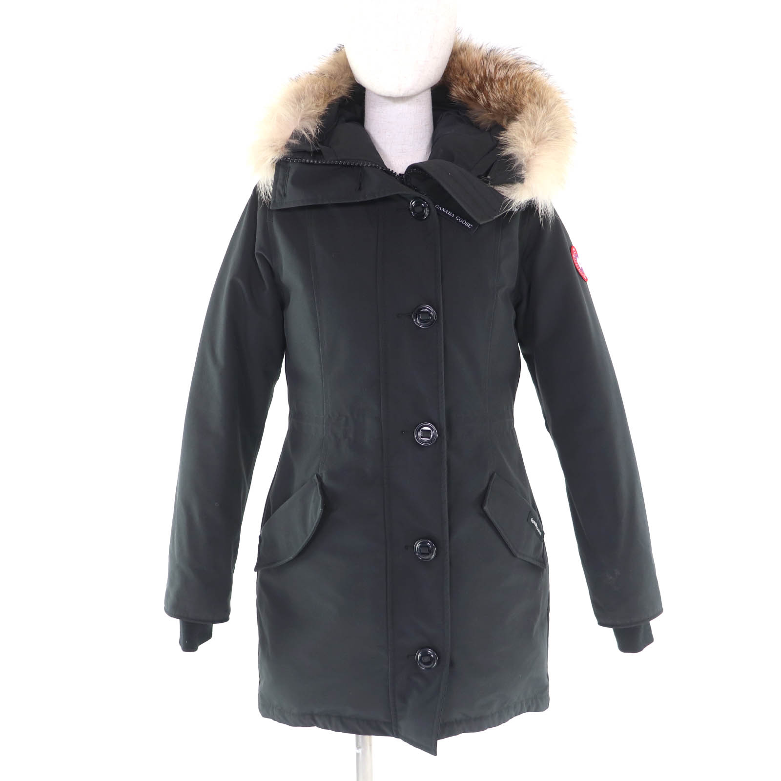 良品★CANADA GOOSE カナダグース 2580天使の都市 ROSSCLAIR PARKA 毛革・ボンネット・ロゴタイプ紋章付 打ち倒す厚地の外套 黒いこと S/P カナダ製 置き目品 レディース【中古】 コート・ジャケット-レディースファッション