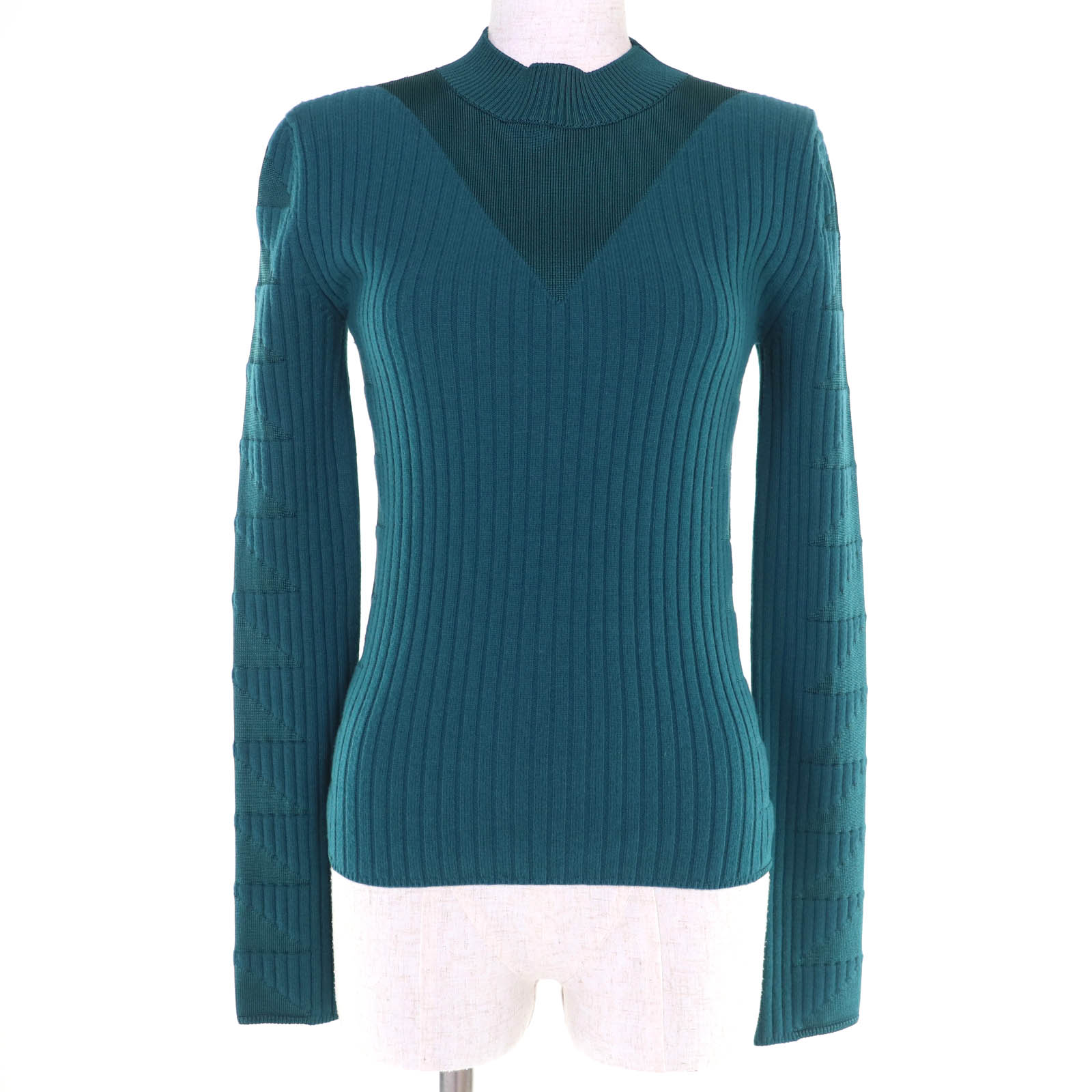 極美品☆HERMES エルメス 23AW 3H2641DX ウール シルク カシミヤ 長袖 リブ ニット グリーン系 34 イタリア製 正規品 レディース【中古】