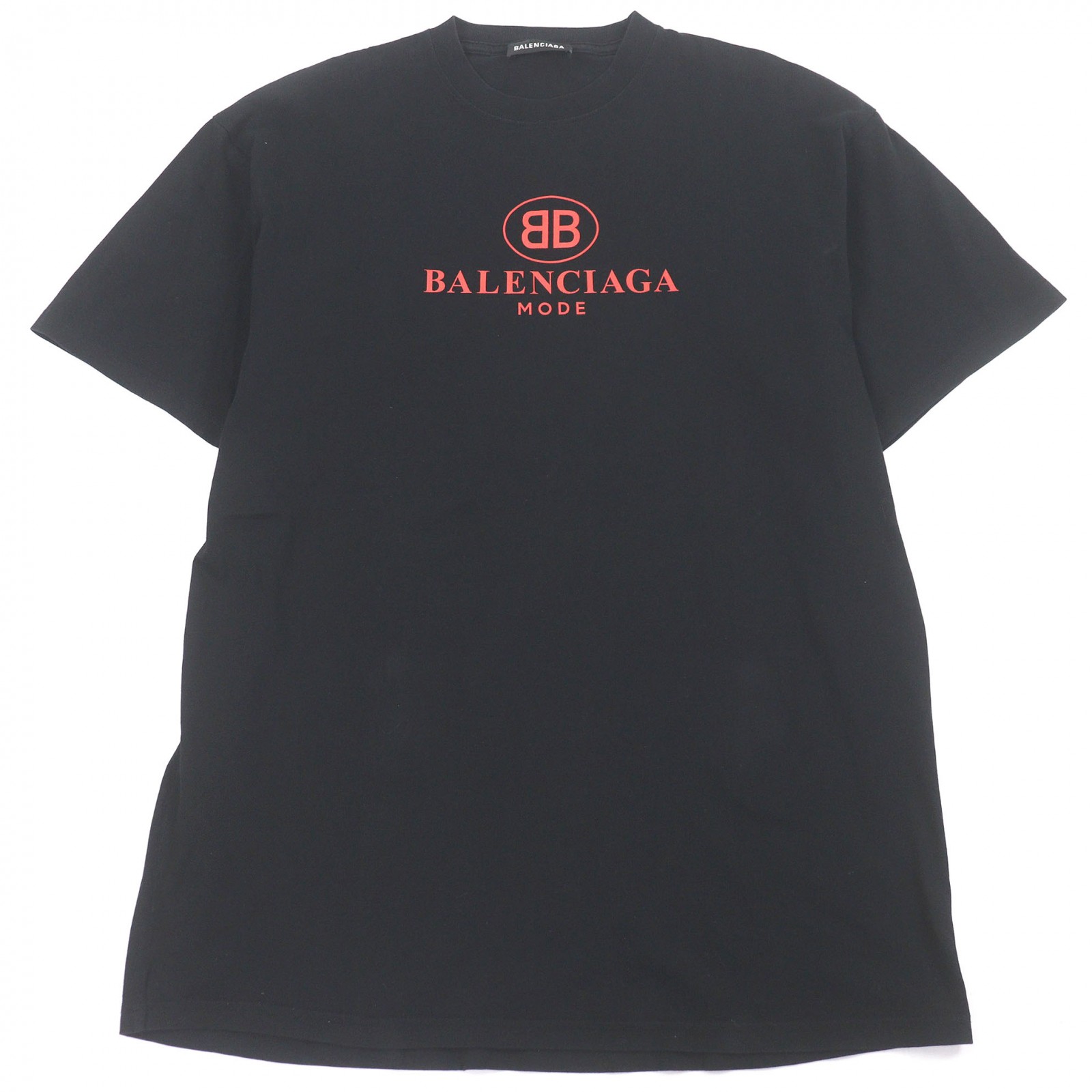 美品□BALENCIAGA バレンシアガ 508203 コットン100％ BBロゴ プリント クルーネック 半袖Ｔシャツ カットソー ブラック XS 正規品 メンズ【中古】