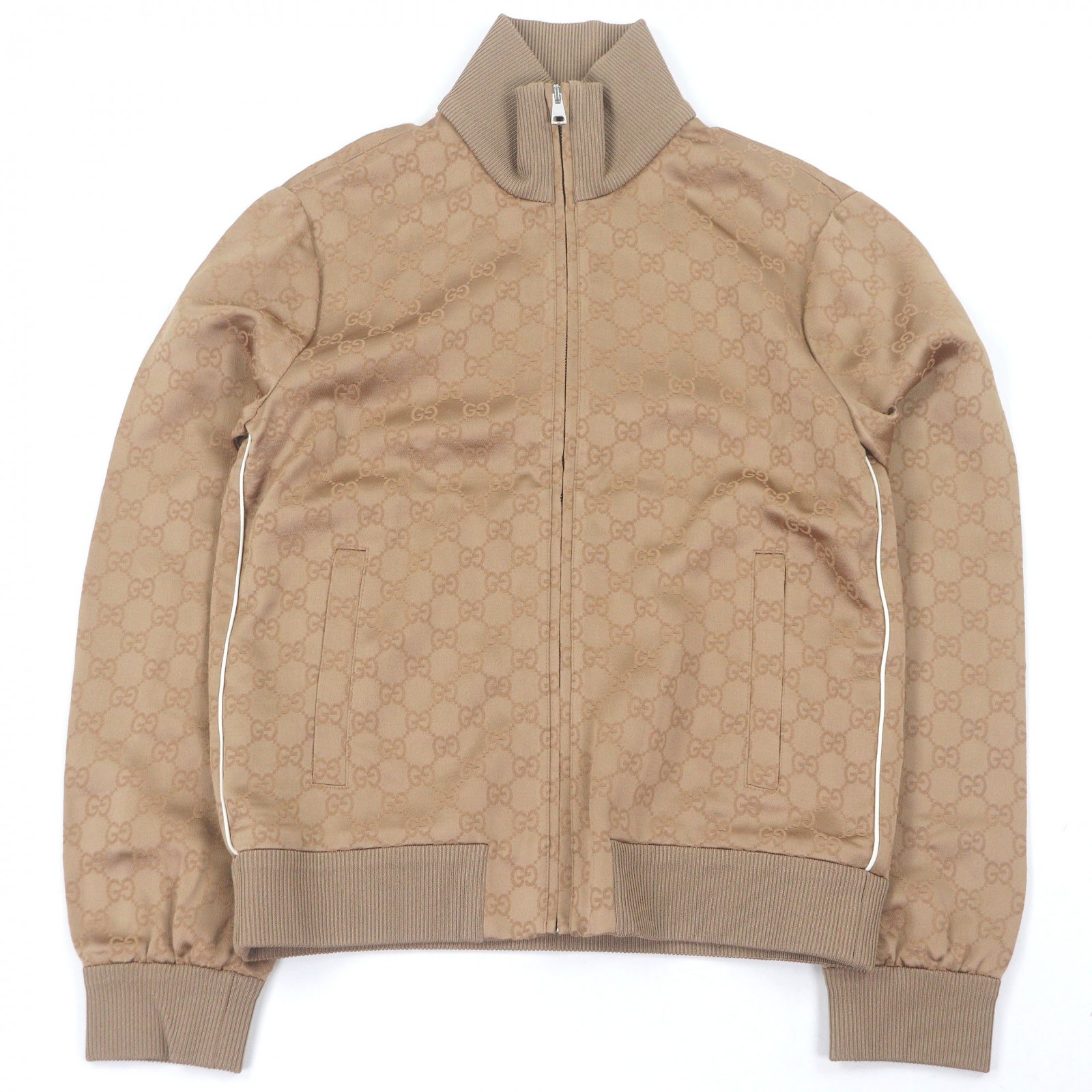 極美品□GUCCI グッチ 792383 GG jacquard zip jacket GGロゴ総柄 トラックジャケット ブルゾン ベージュ XXS イタリア製 正規品 メンズOK レディース【中古】