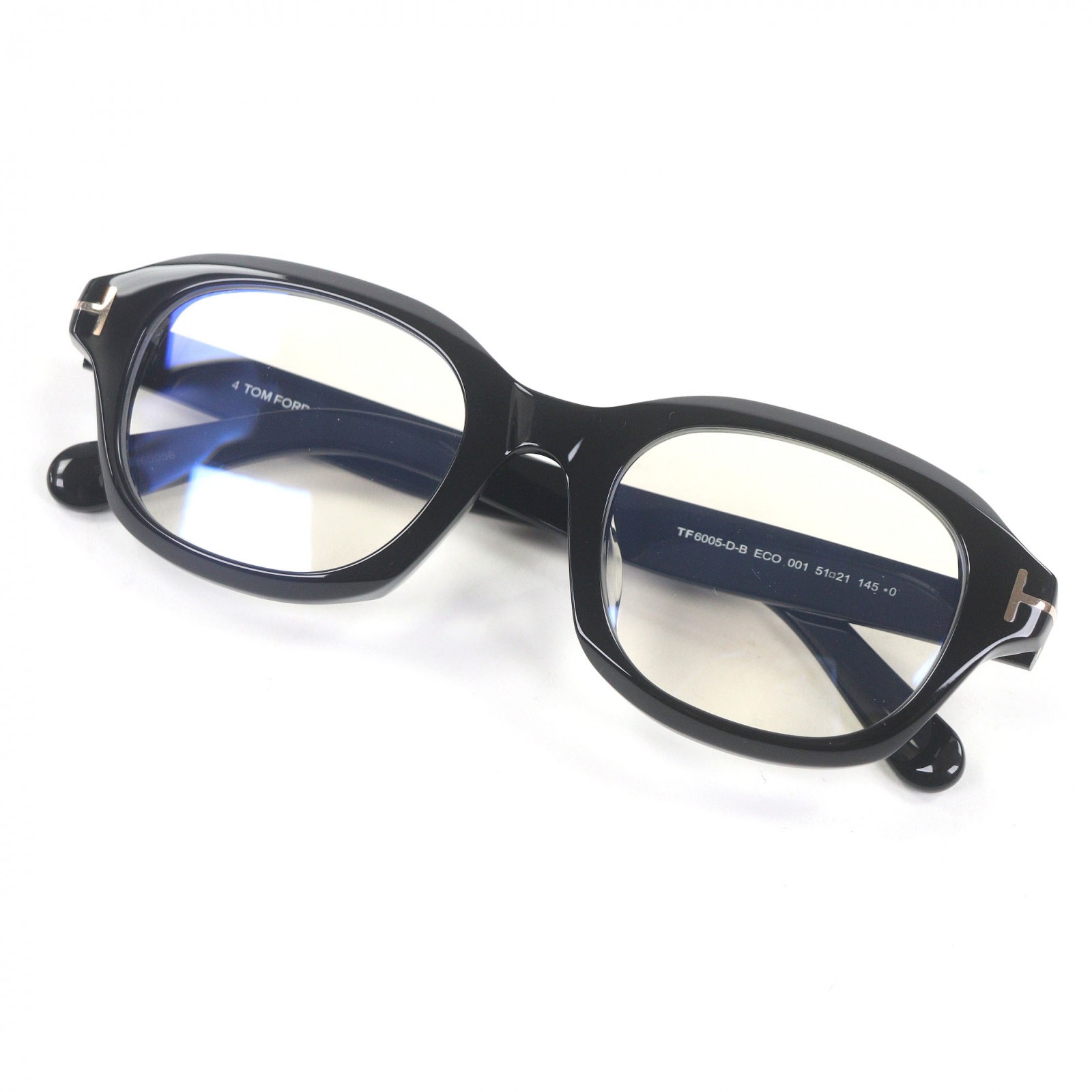 極美品□TOM FORD トムフォード TF6005-D-B ブルーライトカット ダテメガネ 眼鏡 アイウェア ブラック 51□21-145 イタリア製 メンズ【中古】