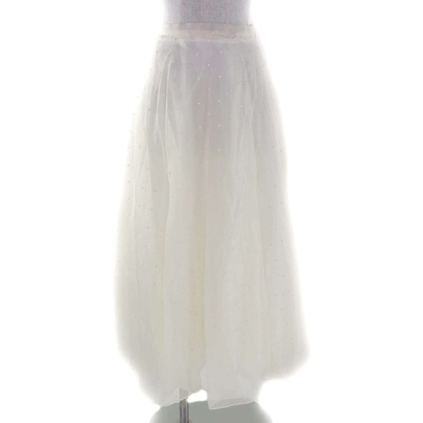 極美品★Christian Dior クリスチャンディオール 8C21329A1684 シルク100% ドット柄 チュールスカート ロングスカート オフホワイト 38 イタリア製 正規品 レディース【中古】