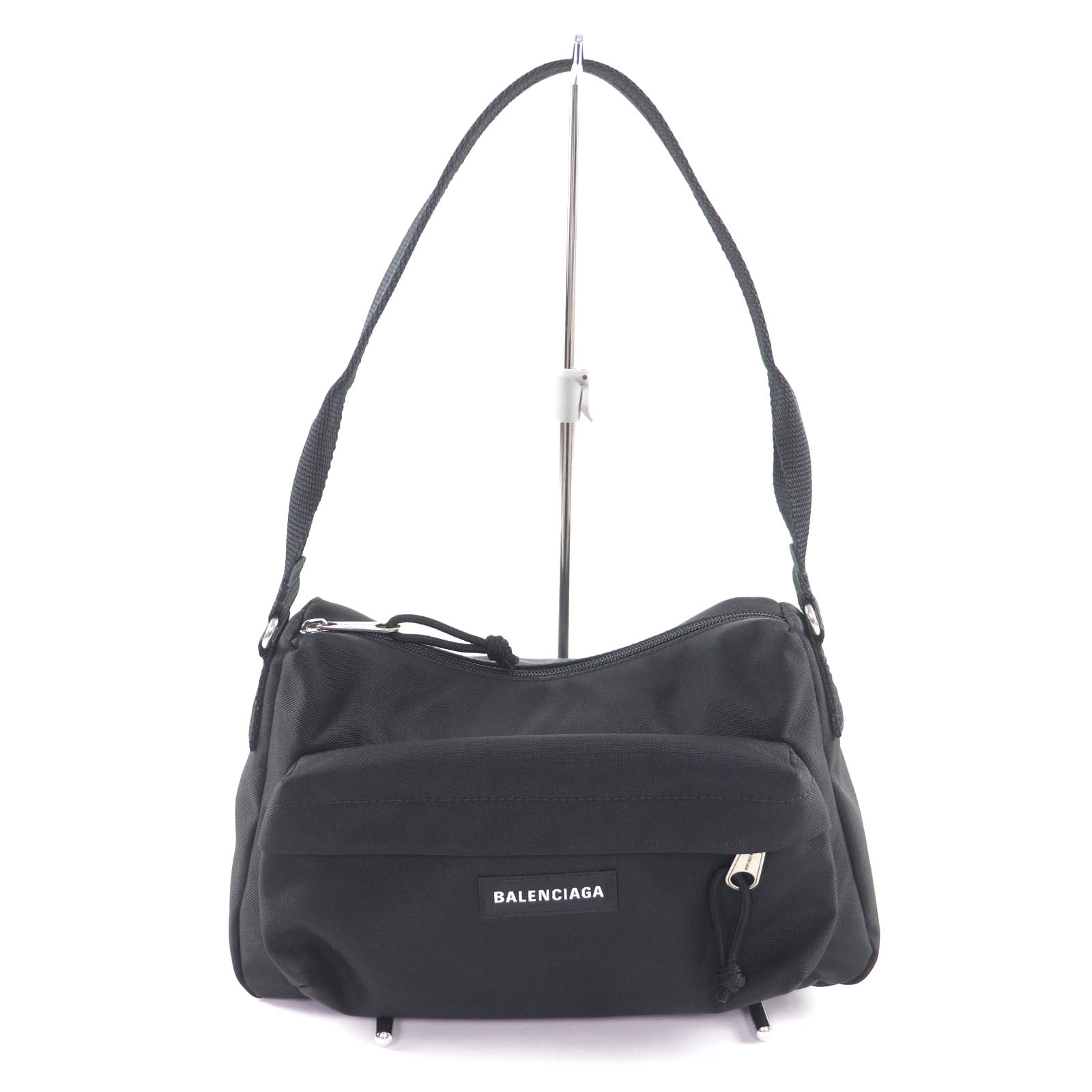 極美品★BALENCIAGA バレンシアガ 787574 ロゴタイプ入り口・入口 エクスプローラー ナイロン 一ショルダーバッグ 黒いこと イタリア製 レディース【中古】