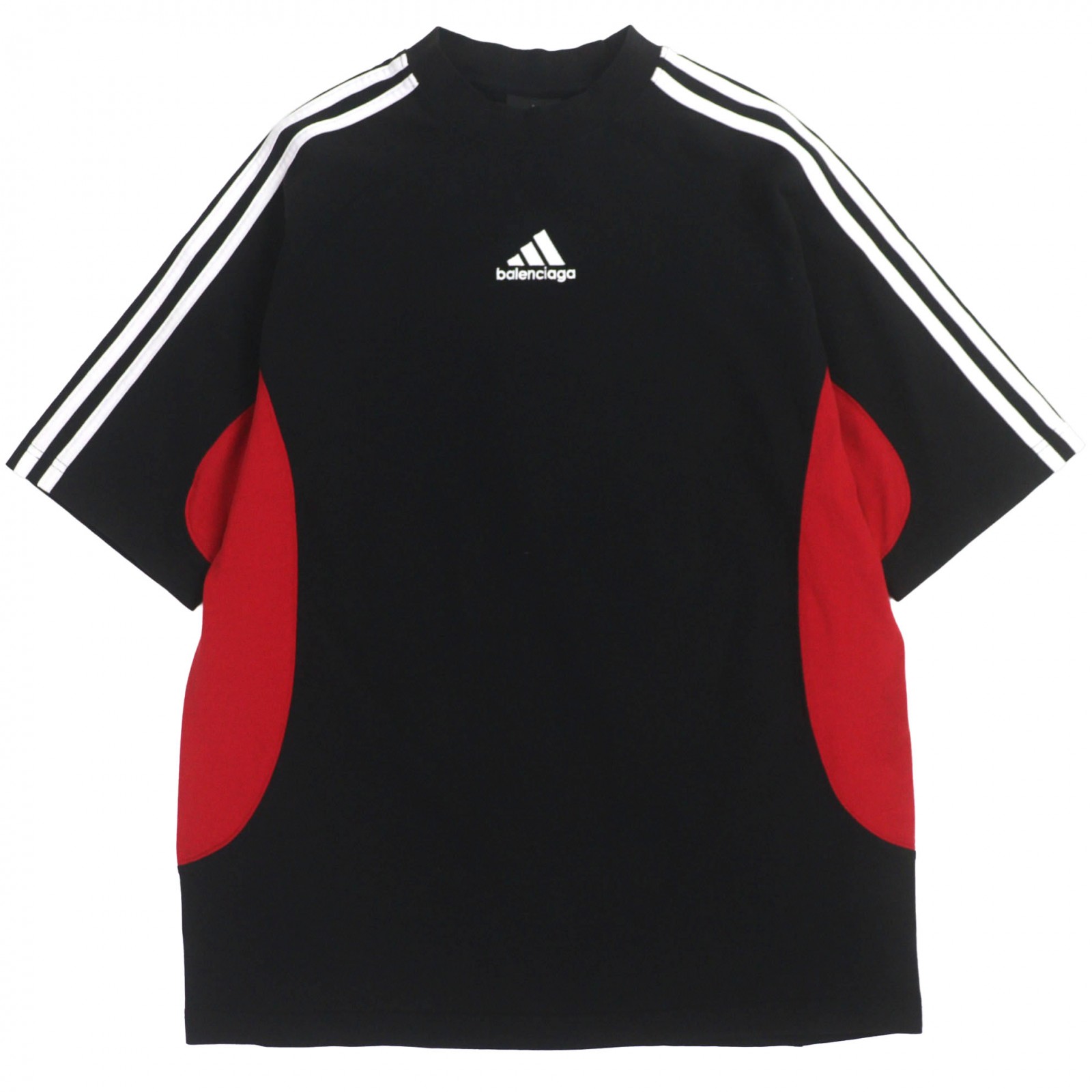 未当て嵌める品▼BALENCIAGA adidas バレンシアガ アディダス 2022年製 712401 綿織物100% ロゴタイプ刺しゅう 伝達ルート図案化 遊撃手捩り 半袖Ｔシャツ 黒いこと XXS イタリア製 置き目品 メンズ【中古】 トップス-Tシャツ・カットソー-メンズファッション