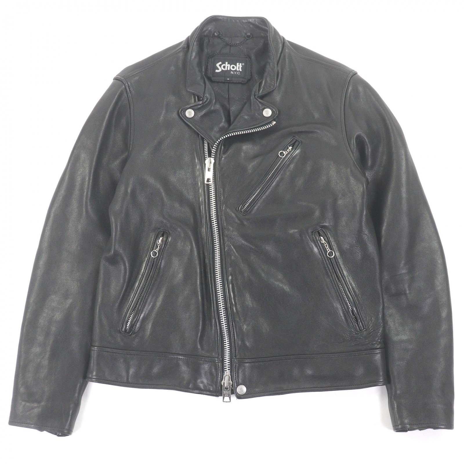 美品□schott ショット 3111035 羊革 ラムレザー WZIP ダブルライダースジャケット バイカージャケット ブラック S 正規品 メンズオススメ◎【中古】
