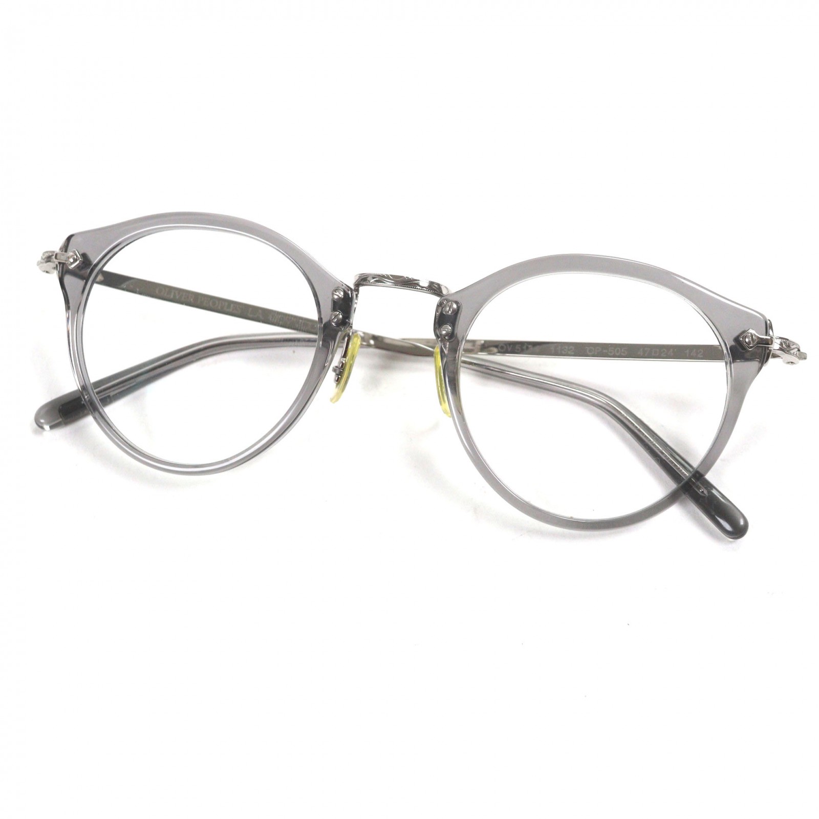 極美品▼OLIVER PEOPLES オリバーピープルズ OV5184 1132 メガネ 眼鏡 アイウェア クリアグレー シルバー 47□24 142 度入り 箱・ケース付き イタリア製 メンズ【中古】