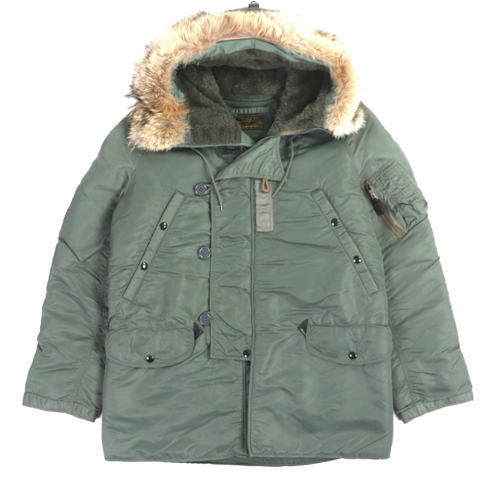 美品▼BUZZ RICKSONS バズリクソンズ BR12528 N-3B 毛皮・ボンネット付き添い人 中綿入り口・入口 ジップアップ 飛翔上衣 ミリタリー上衣 カーキ L 置き目品 メンズ【中古】