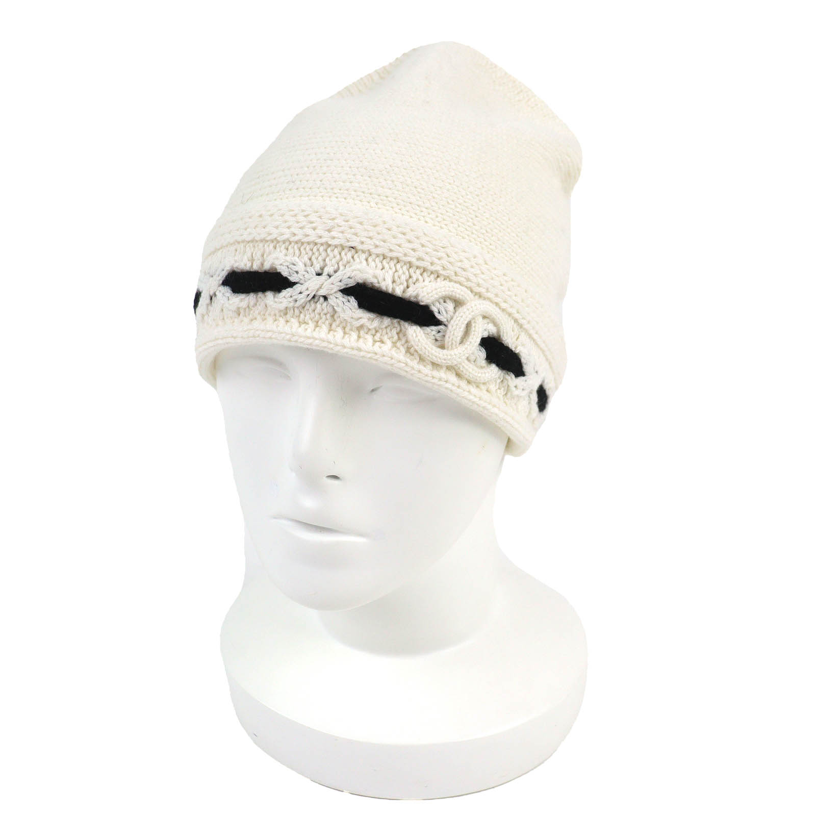 未当て嵌める品△CHANEL シャネル AAB112 カシミール100％ ココマーク 編み物帽 編み物旗がしら 白いこと 黒いこと 箱付き添い人 連合王国製 定め事品 レディース【中古】