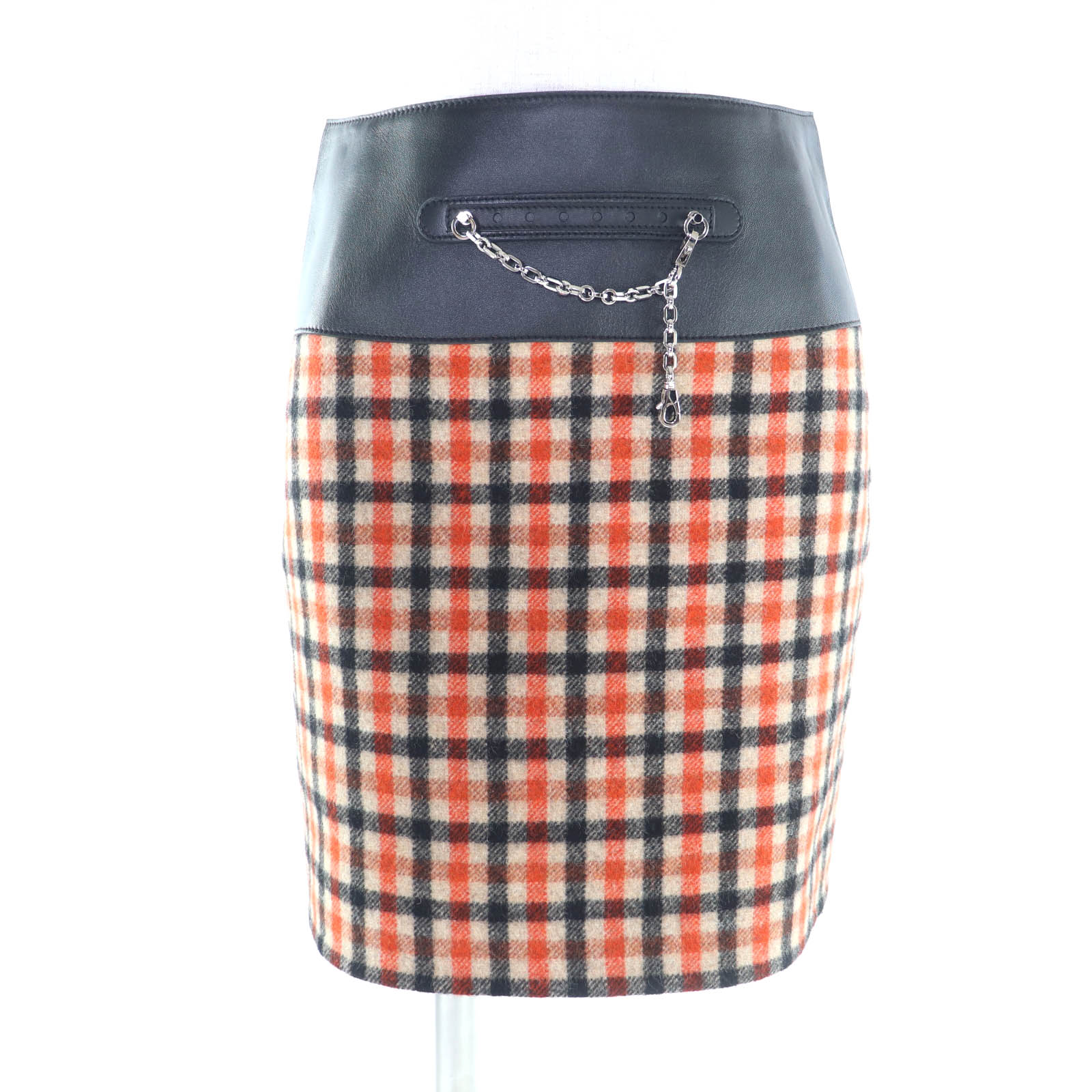 極美品★HERMES エルメス 3H0322DE カシミヤ ウール混 チャーム付 レザー使い チェック柄 台形 スカート マルチ 34 フランス製 レディース【中古】｜衣類＆ブランドリサイクル GREEN