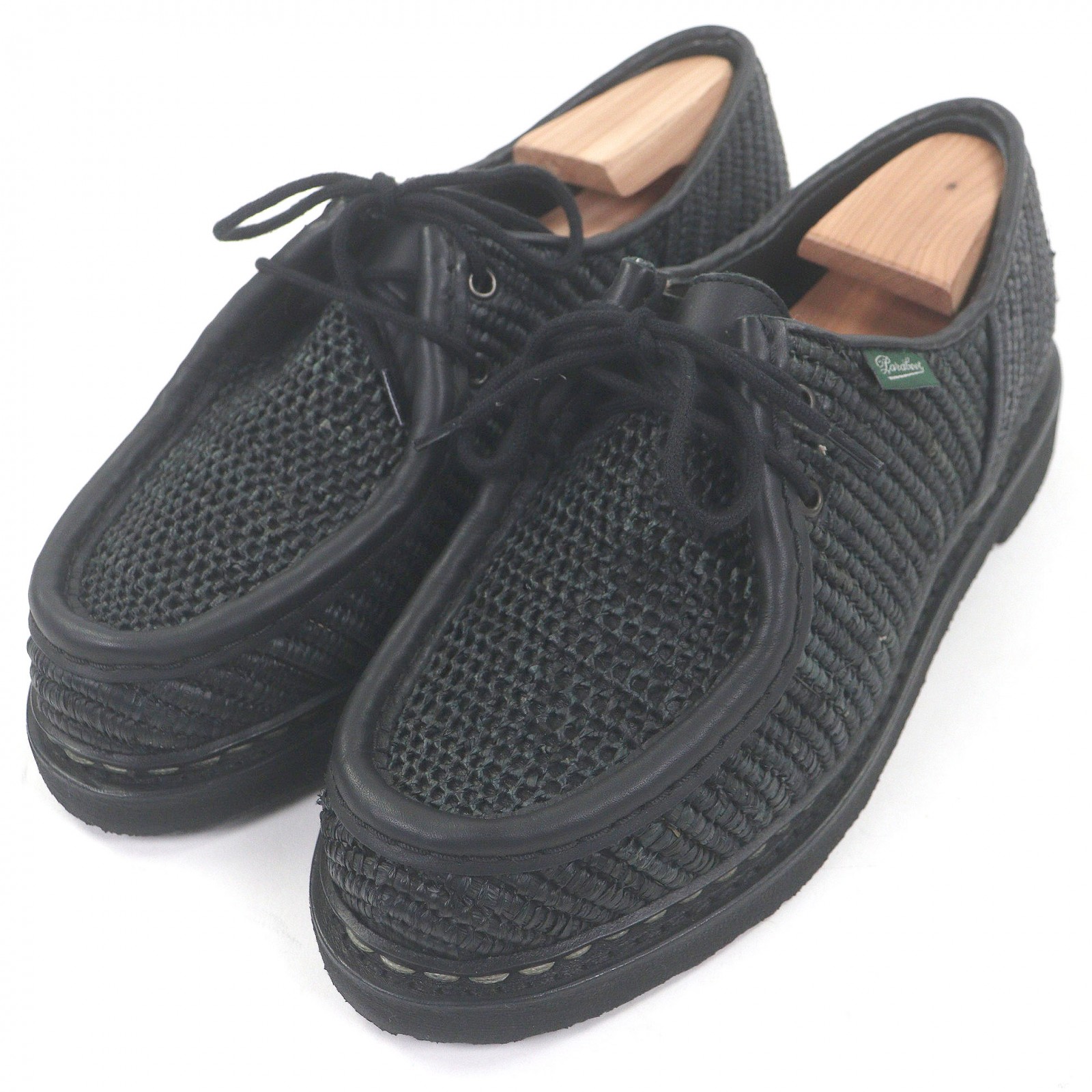 極美品□Paraboot パラブーツ 196957 MICHAEL ミカエル レザー チロリアン レザーシューズ ラフィア ブラック 39.5 保存袋付き フランス製 メンズ【中古】