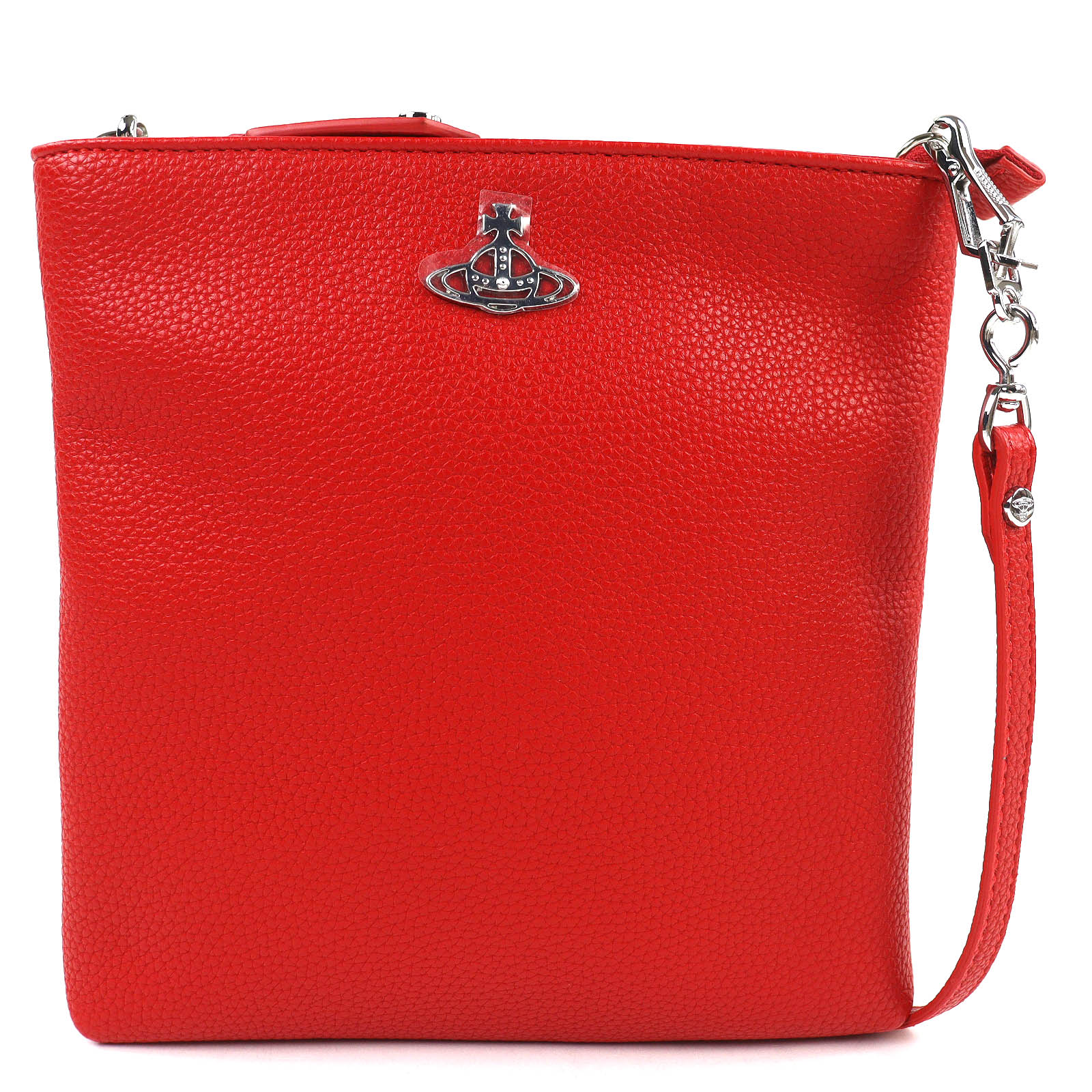 美品△Vivienne Westwood ヴィヴィアンウエストウッド 51160010 ジョアンナ ニュー真四角 差し交わす上半身 オーブ金具 なめし革 ショルダーバッグ 赤いこと しろがね色金具 箱・保護すること袋付き添い人 イタリア製 レディース【中古】