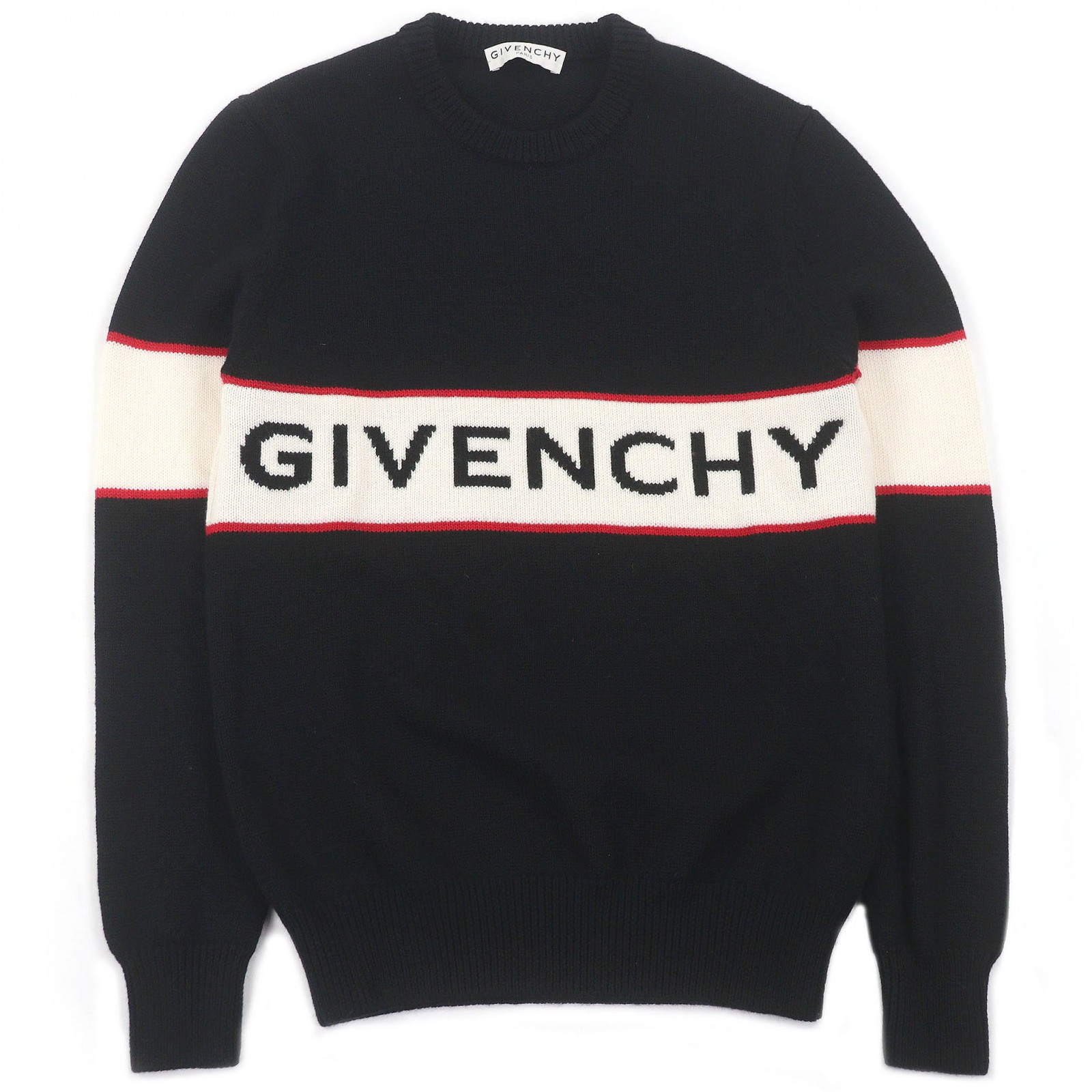 美品□GIVENCHY ジバンシィ BM900G400M ウール100％ ロングスリーブ ロゴニット セーター ブラック ホワイト S 正規品 メンズオススメ◎【中古】 22,453円