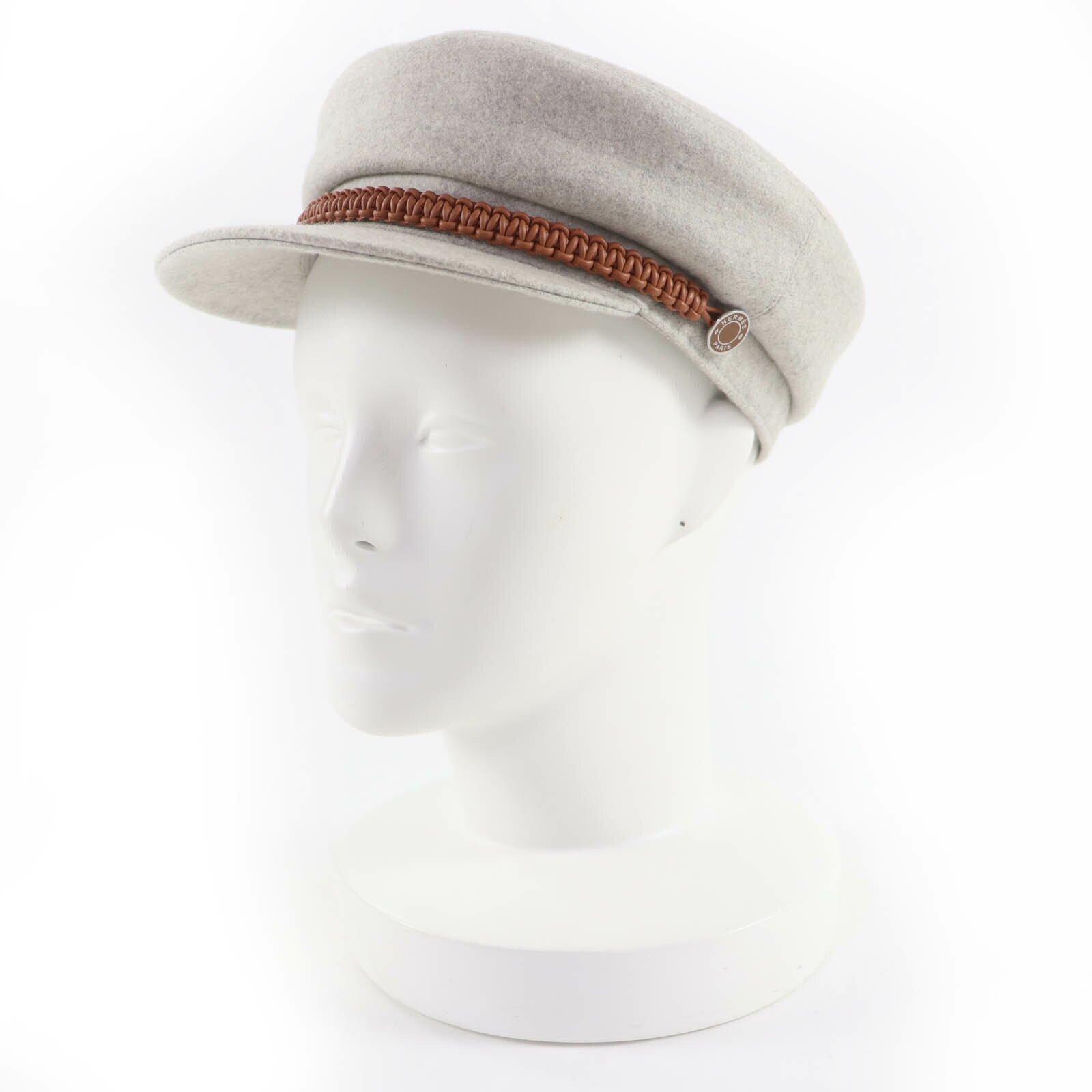 極美品☆HERMES エルメス H212009N ドーヴィル カシミール100％ セリエ金具 なめし革使い走り キャスケット 薄墨色 57 保護すること袋付き添い人 フランス共和国製 置き目品 レディース【中古】