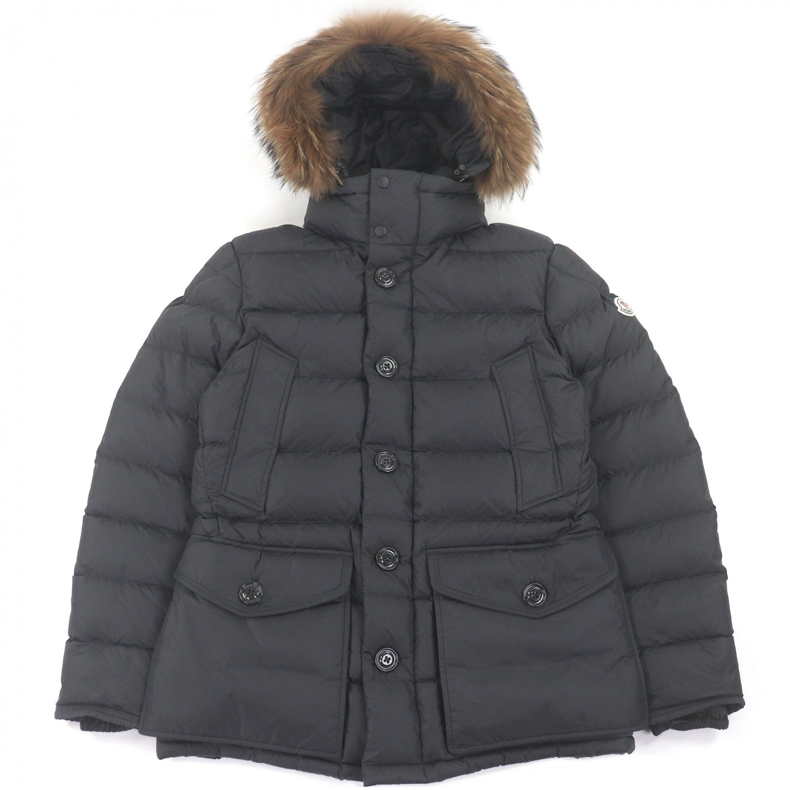 美品□MONCLER モンクレール CLUNY GIUBBOTTO ロゴワッペン付き ファーフーデッド ダウンジャケット ダウンコート グレー 2 メンズ【中古】 82,583円