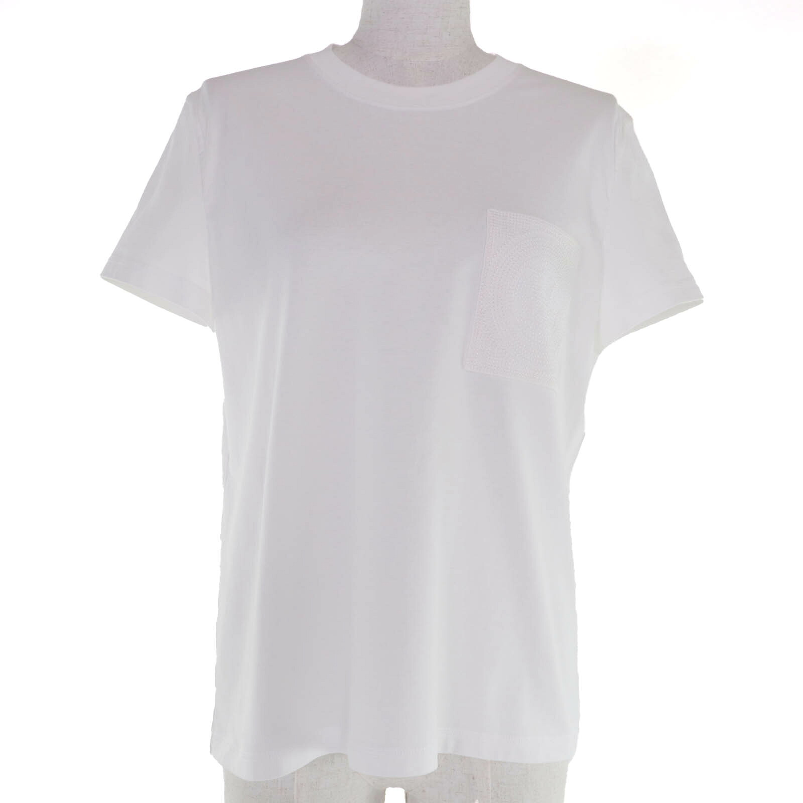 未使用品☆HERMES エルメス 4E4615DA コットン100％ Hモチーフポケット 半袖Ｔシャツ ホワイト 40 フランス製 正規品 レディース【中古】 30,030円