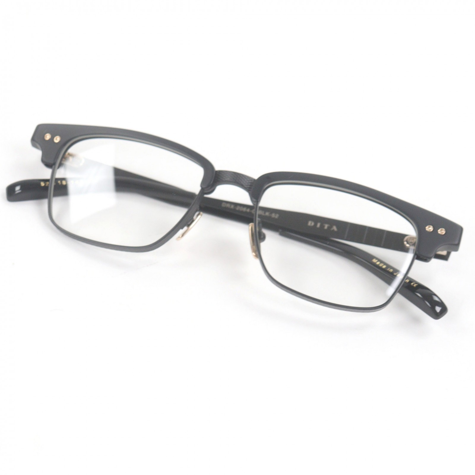 極美品□DITA ディータ DRX-2064-C-BLK-52 STATESMAN THREE ハーフリム サーモントブロー メガネ 眼鏡 アイウェア マットブラック 52□18-147 日本製 メンズ【中古】