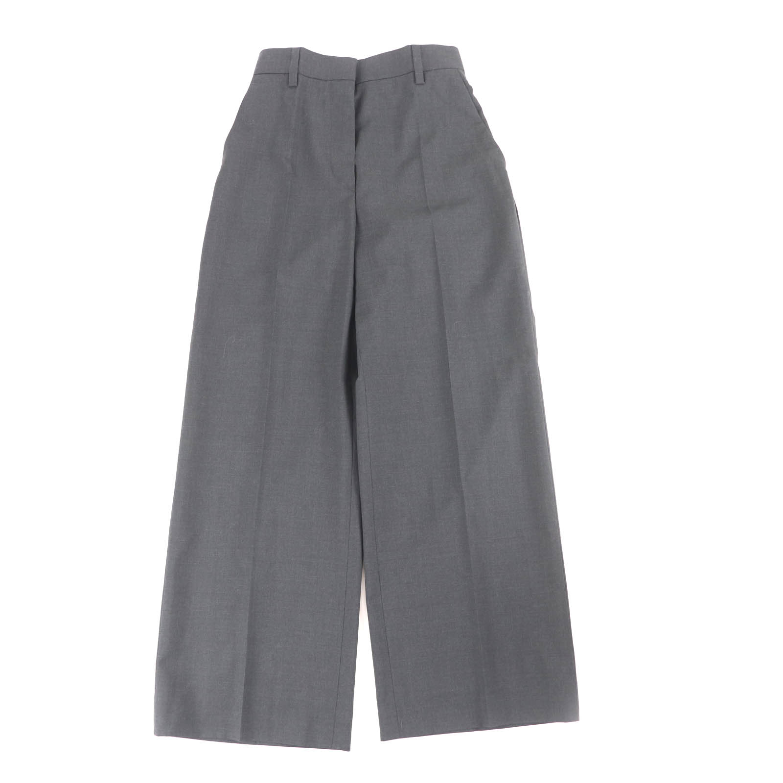極美品★PRADA プラダ 2022年製 DNA940 バージンウール100％ センタープレス スラックス パンツ チャコールグレー 36 ハンガー付き 正規品 レディース【中古】
