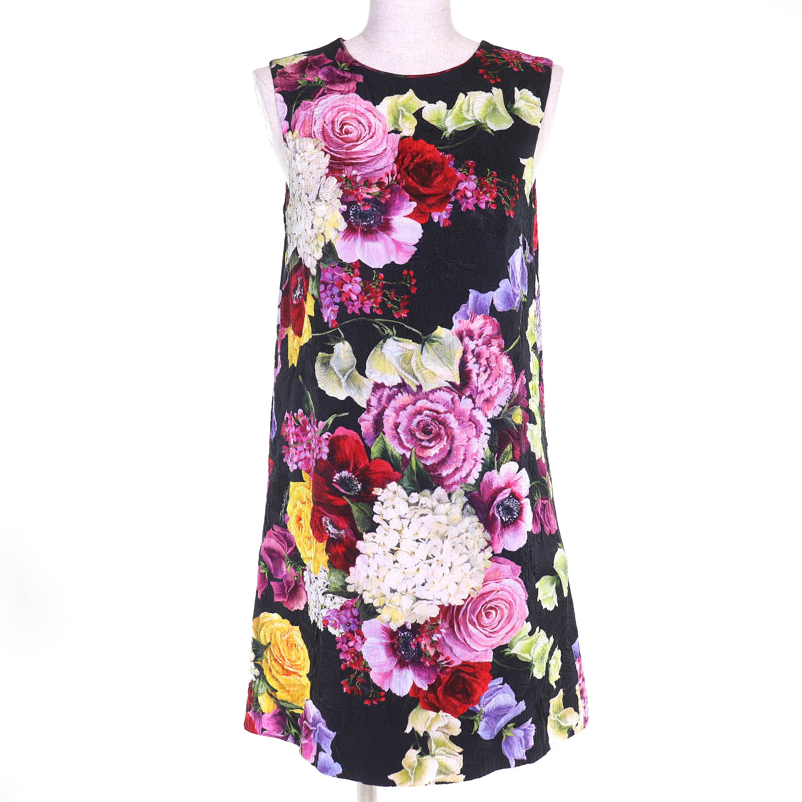 極美品△DOLCE&GABBANA ドルチェ＆ガッバーナ F69B9T/HSMWS コットン フラワーデザイン 花柄 ノースリーブ ワンピース マルチカラー ブラック 40 正規品 イタリア製 レディース【中古】