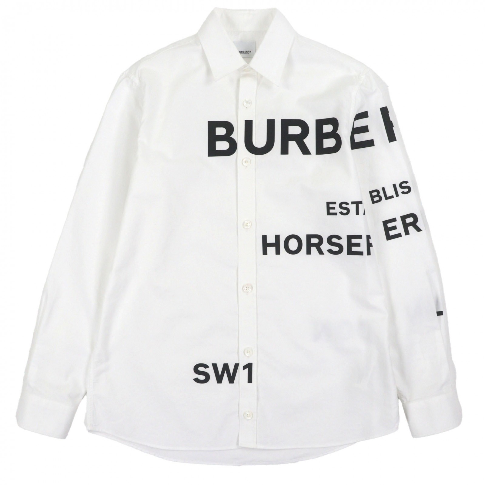 極美品▼BURBERRY バーバリー 8023776 コットン100% ティッシ期 ホースフェリー ロングスリーブ 長袖シャツ ホワイト ブラック XS 正規品 メンズ【中古】