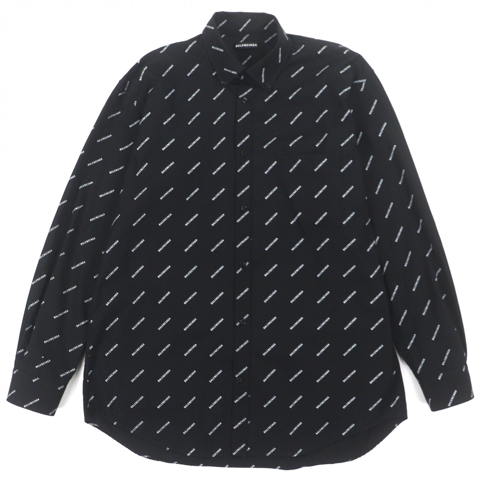 美品▼BALENCIAGA バレンシアガ 534333 綿織物100% ロゴタイプ総柄 ロング捩り 長袖プルオーバー 黒いこと 38 イタリア製 置き目品 メンズ【中古】 メンズファッション-カジュアルシャツ-トップス