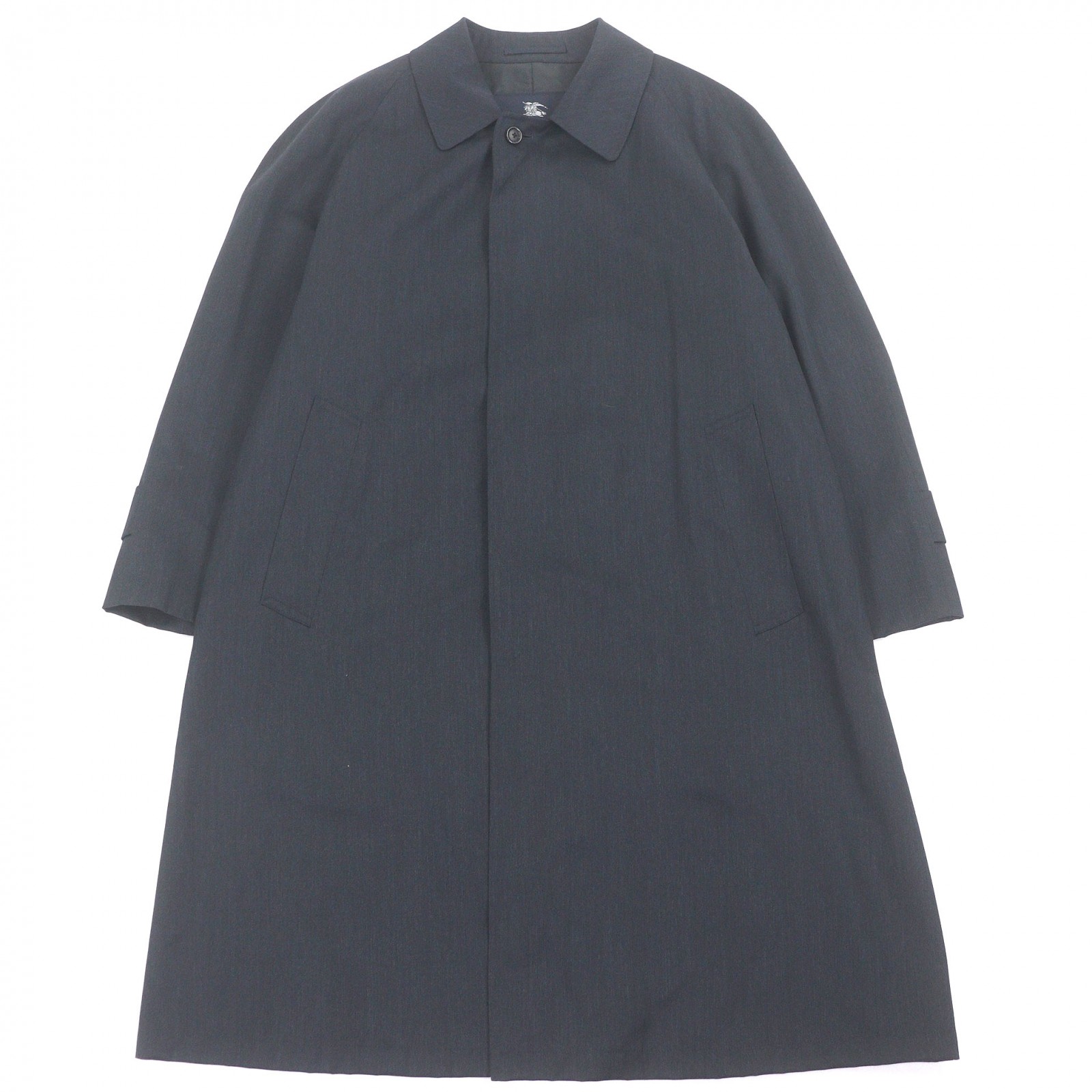 極美品□BURBERRY LONDON バーバリーロンドン シルク カシミヤ混 フライフロント ステンカラーコート ネイビー 90-165-4 日本製 正規品 メンズ【中古】｜衣類＆ブランドリサイクル GREEN