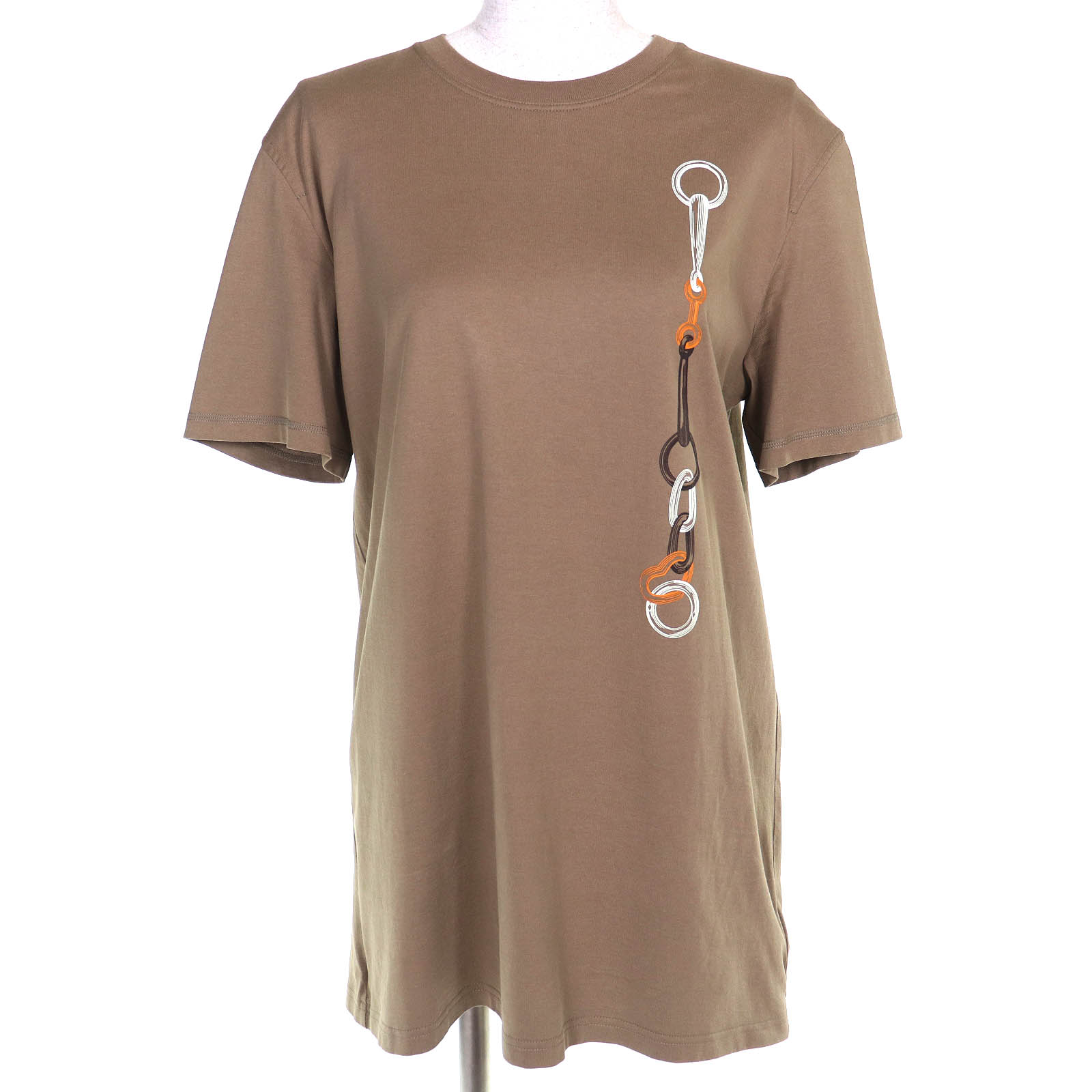 極美品△HERMES エルメス 24AW 4H4517DA コットン100％ バックルプリント クルーネック 半袖Tシャツ ミニ ワンピース ブラウン系 38 フランス製 正規品 レディース【中古】