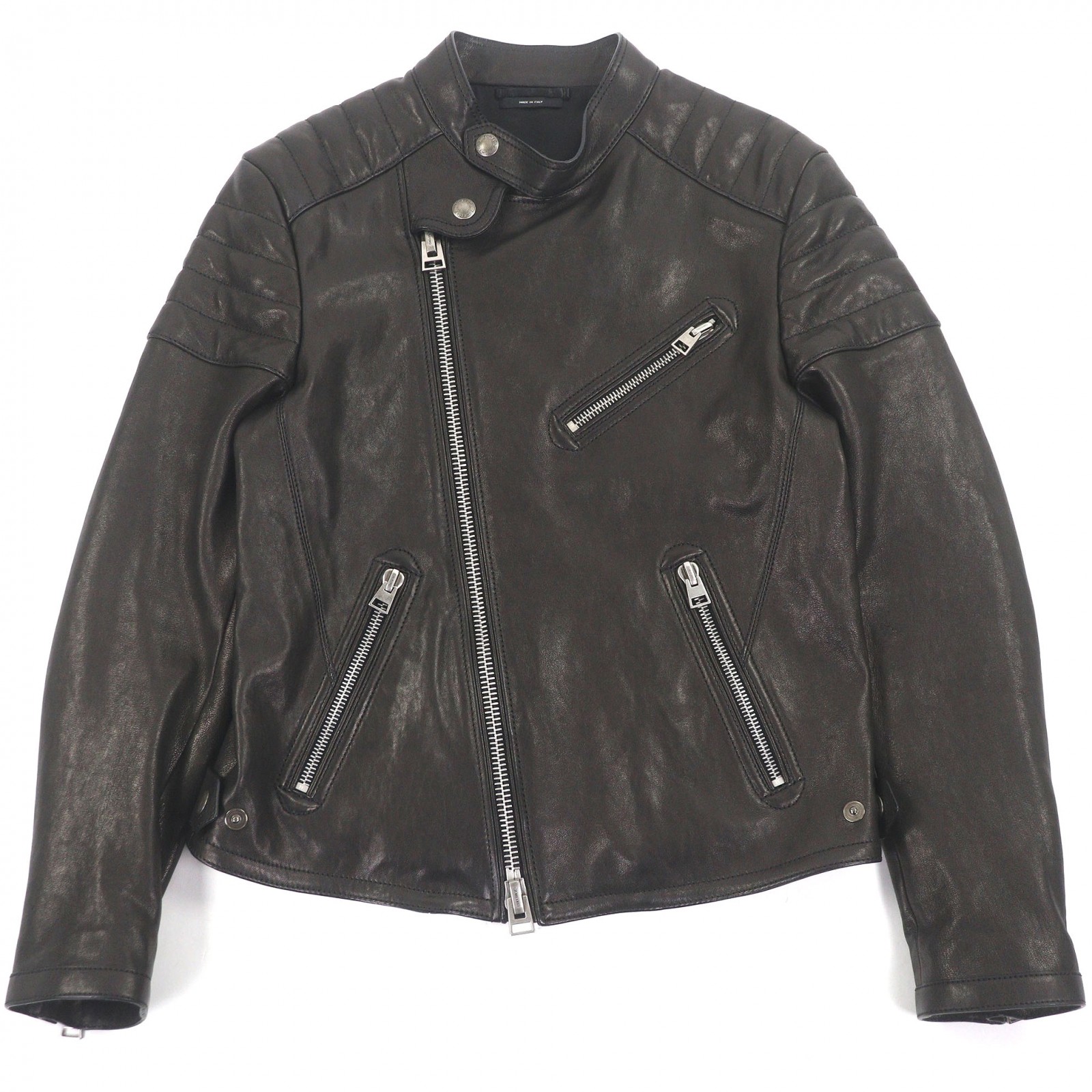 極美品□TOM FORD トムジェラルド・r・フォード TFL624 子ヒツジなめし革 照明ランプ色つや バイカージャケット ライダースジャケット うす暗い赤銅色 54 イタリア製 置き目品 メンズ【中古】