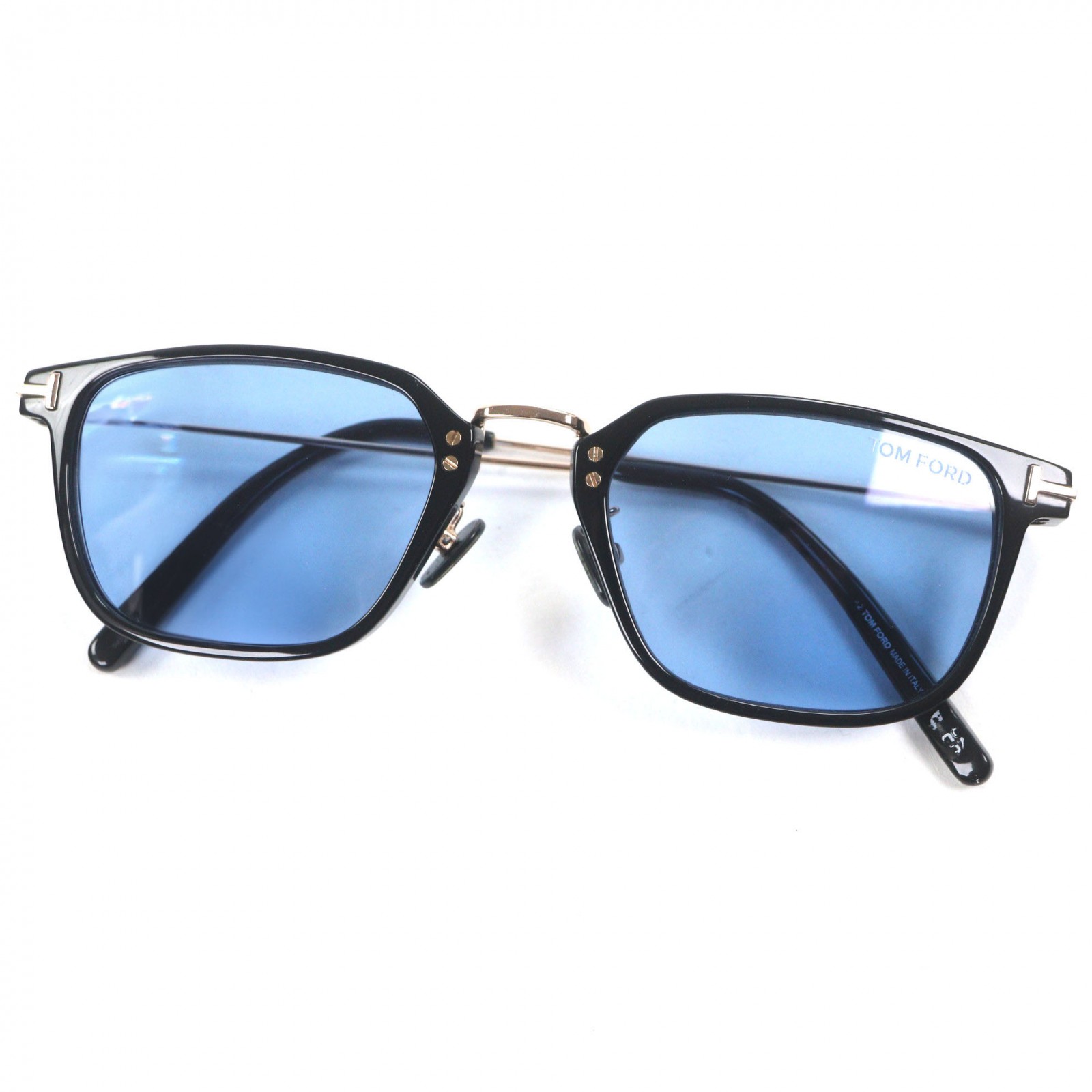美品▼TOM FORD トムフォード TF1042-D スクエア アジアンフィット サングラス ブラック ゴールド レンズ：ブルー 52□21 145 デモレンズ 箱・ケース付き イタリア製 メンズ【中古】 27,027円