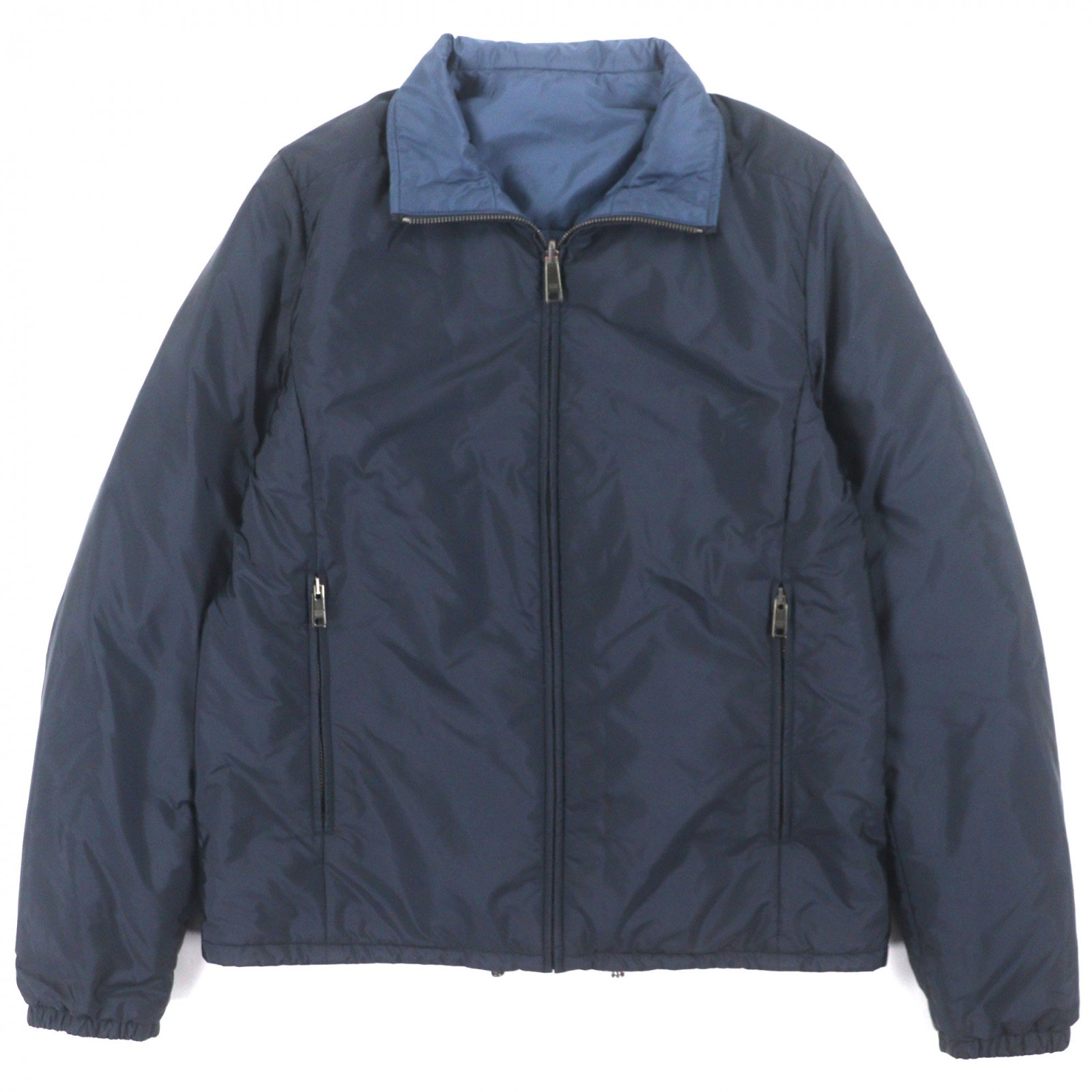 美品▼PRADA プラダ SGA753 ロゴタイプ紋章付き添い人 リヴァーシブル 中綿入り口・入口 ジップアップ ナイロン上衣 米国海軍 青色 46 置き目品 メンズ【中古】