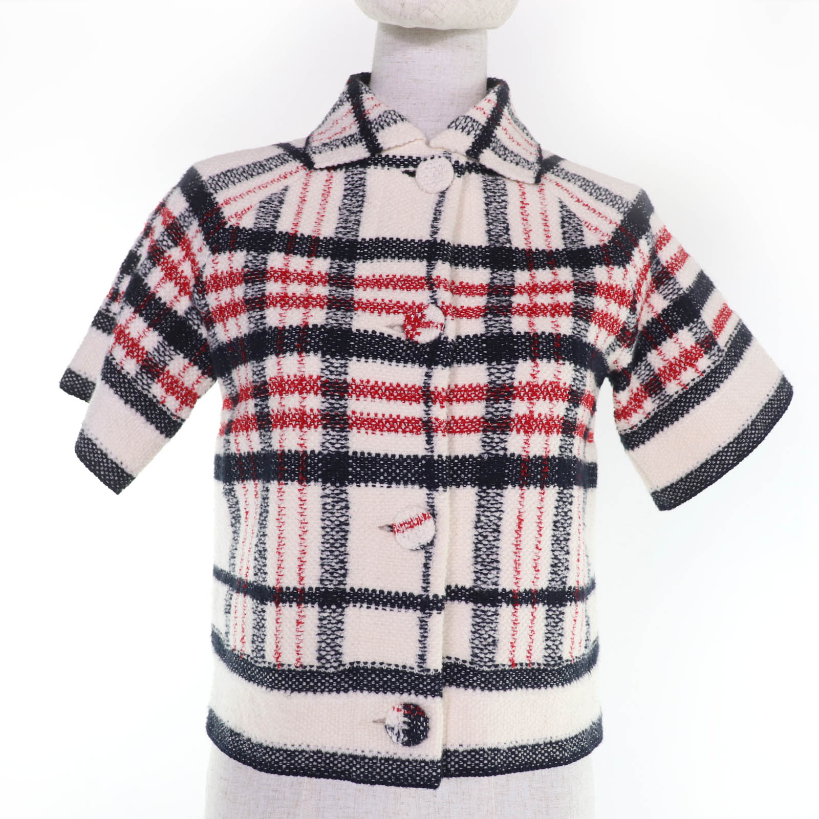極美品☆Christian Dior ディオール 22AW 224V13AM706 綿織物 羊毛 読み合わせる柄 半袖 ツィード 上衣 象牙色系 38 イタリア製 置き目品 レディース【中古】
