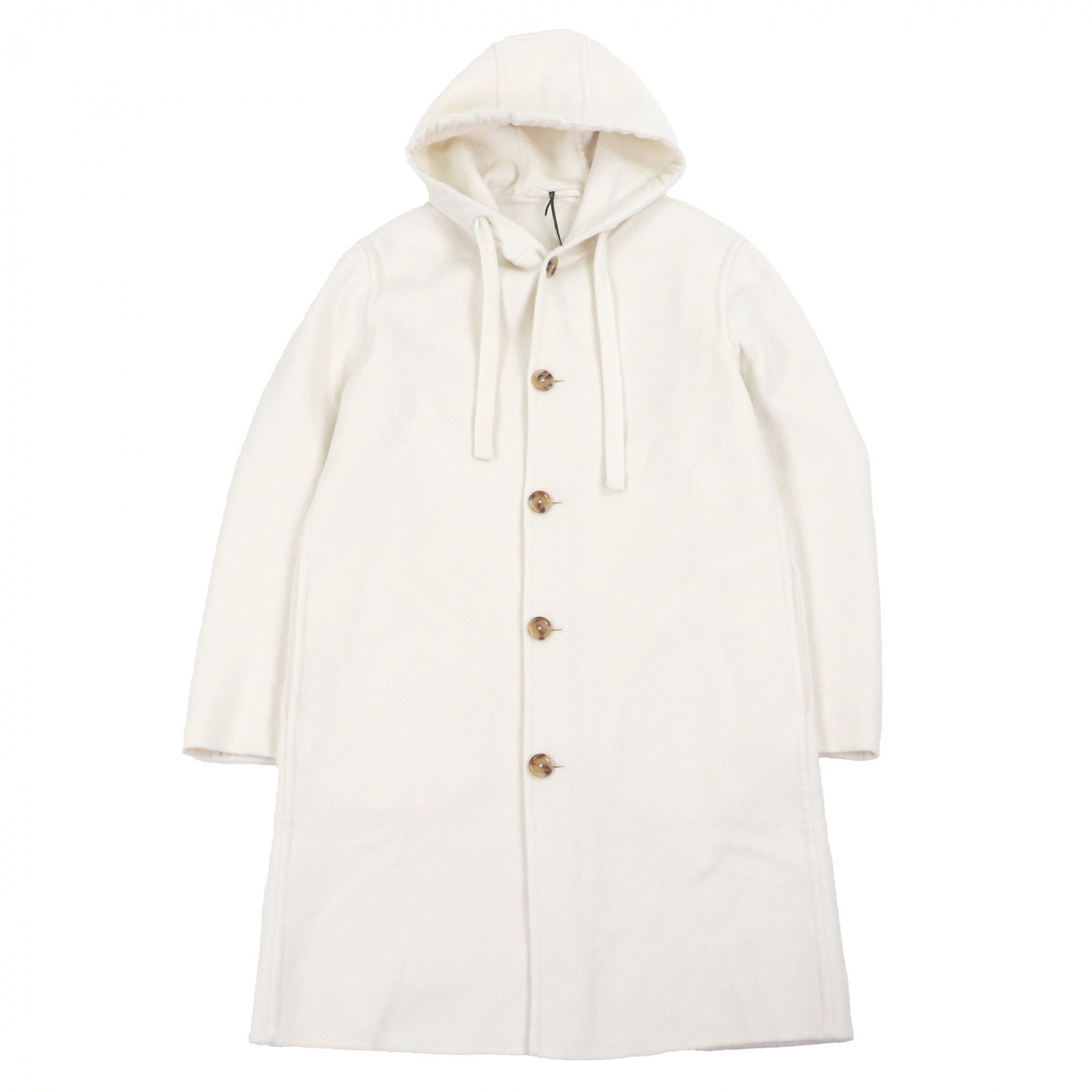 極美品□LARDINI ラルディーニ ウール100% FABRIC フーデッドコート ロングコート アイボリー 46 イタリア製 正規品 メンズ【中古】
