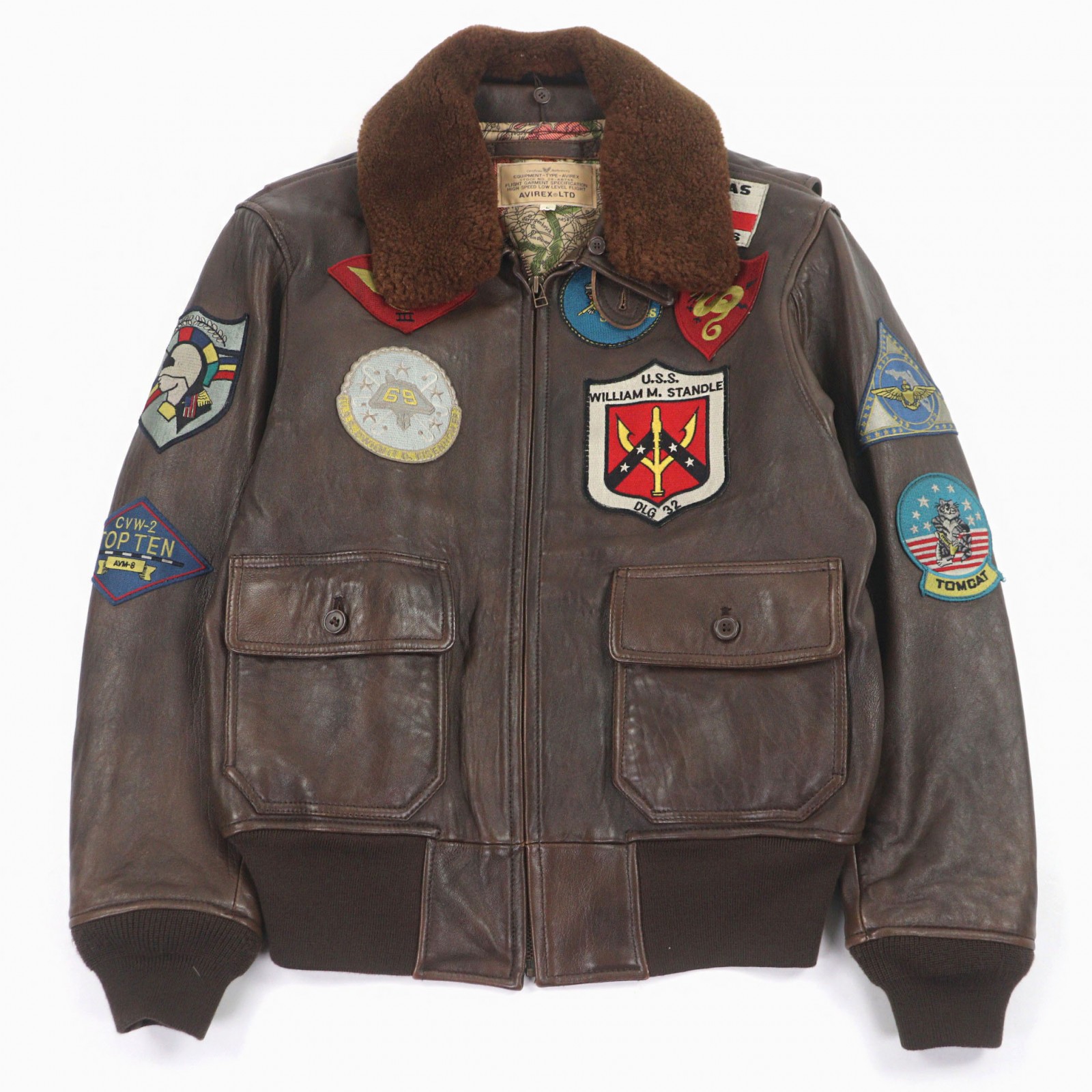 美品○AVIREX アヴィレックス 6181013 G-1 TOP GUN トップガン ラムレザー 襟ムートンファー 中綿入り レザージャケット フライトジャケット ダークブラウン L 正規品 メンズ【中古】｜衣類＆ブランドリサイクル GREEN