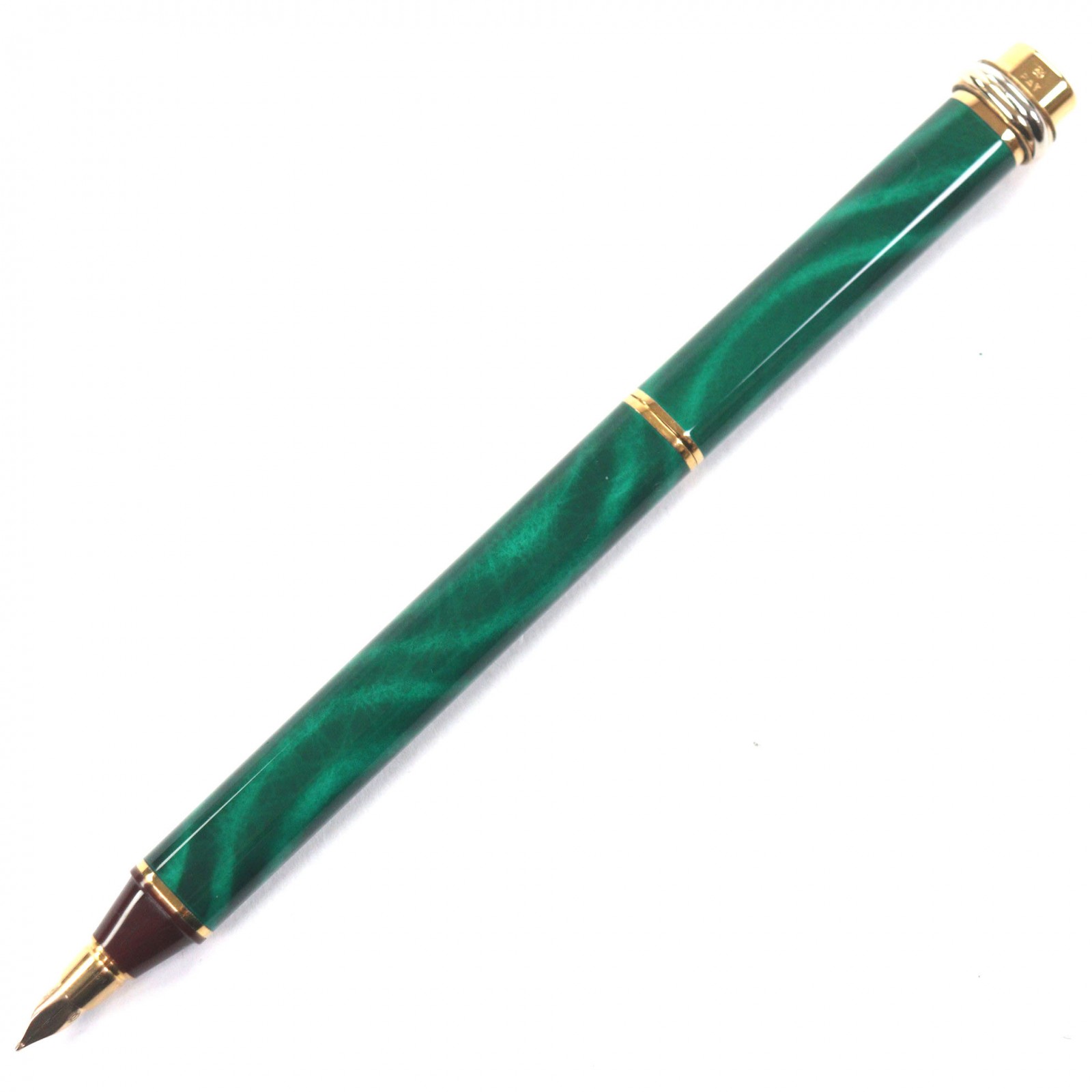 美品▼Cartier カルティエ ヴィンテージ マスト ドゥ カルティエ トリニティ ペン先18K Mニブ マーブル 万年筆 グリーン ゴールド フランス製 メンズ【中古】