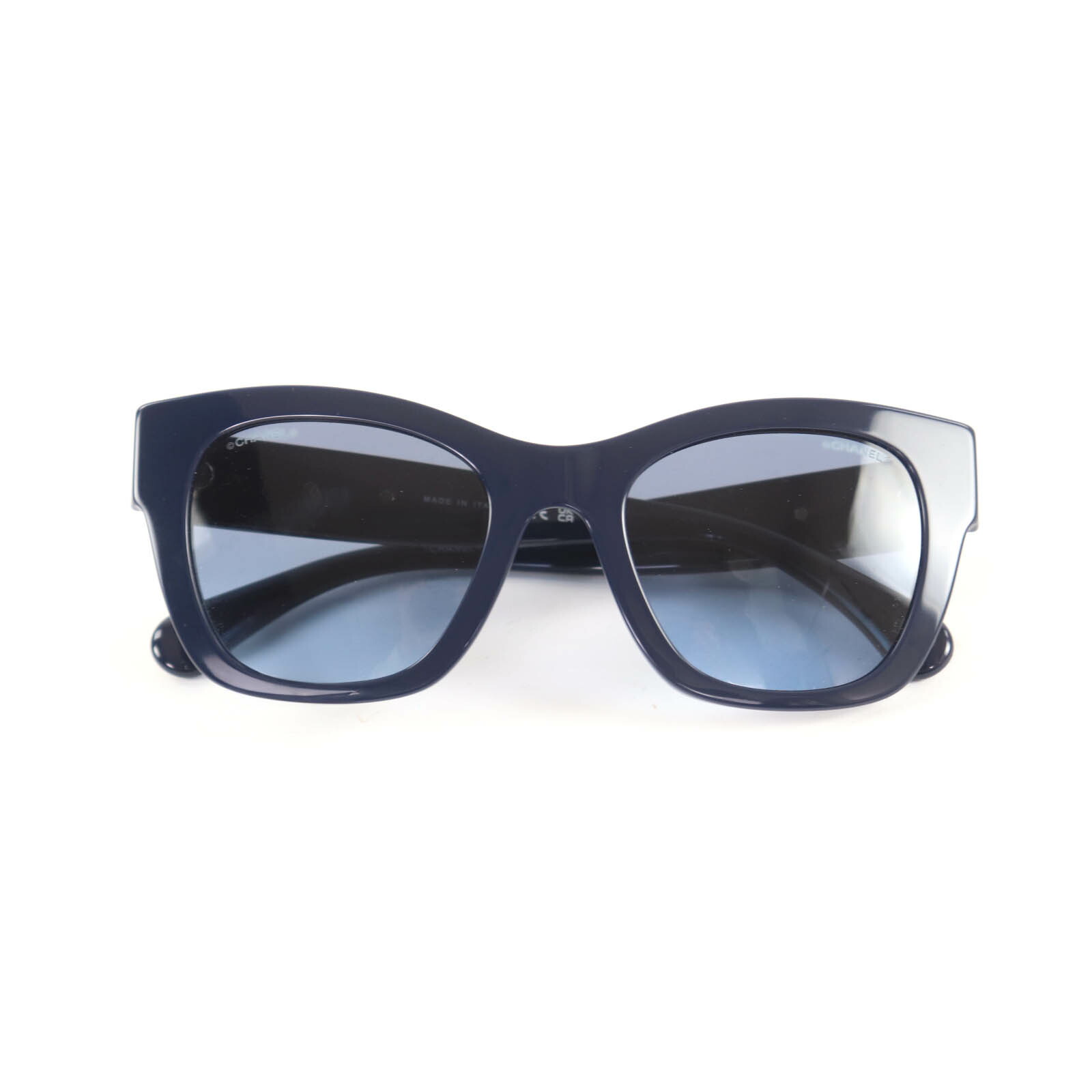 極美品★CHANEL シャネル 5478-A ココマーク フェイクパール カメリア ハート サングラス ネイビー シルバー金具 51□21 140 デモレンズ 箱・保存袋・ケース付き イタリア製 レディース【中古】