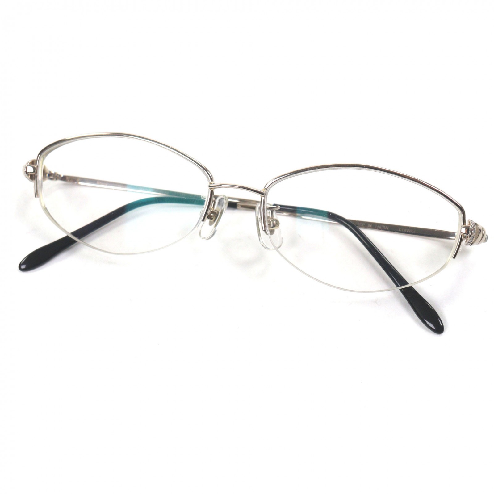 美品▼Chopard ショパール K14WG 20Pダイヤモンド ハーフリム ロゴ入り メガネ 眼鏡 アイウェア シルバー ブラック 54□16 135 度入り 日本製 重量26.8g メンズ【中古】|衣類&ブランドリサイクル GREEN