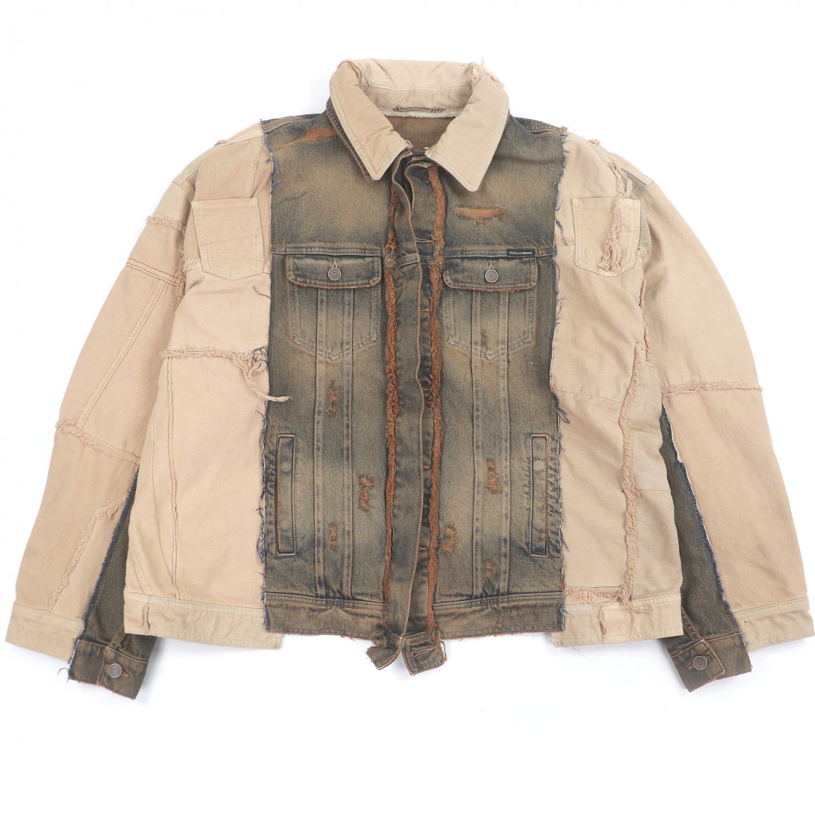 未使用品□DOLCE&GABBANA ドルチェ＆ガッバーナ 黒タグ 23SS G9ZG9D オーバーサイズ パッチワーク デニムジャケット ベージュ ブルー 44 イタリア製 正規品 メンズ【中古】