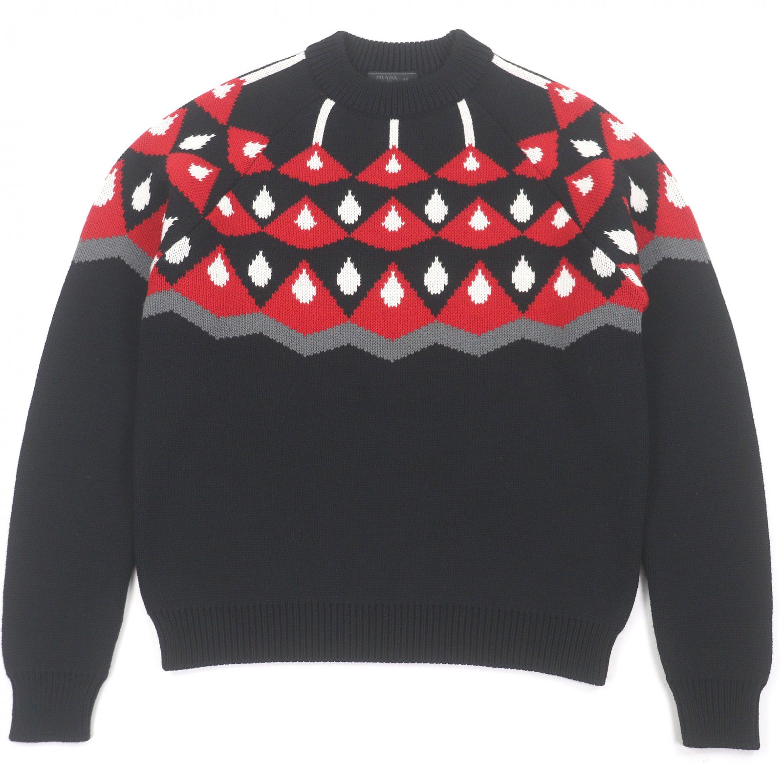 極美品□PRADA プラダ UMB147 手入らず毛糸100％ ロングスリーブニット 長袖プルオーバー 黒いこと 46 イタリア製 定まり品 メンズオススメ◎【中古】