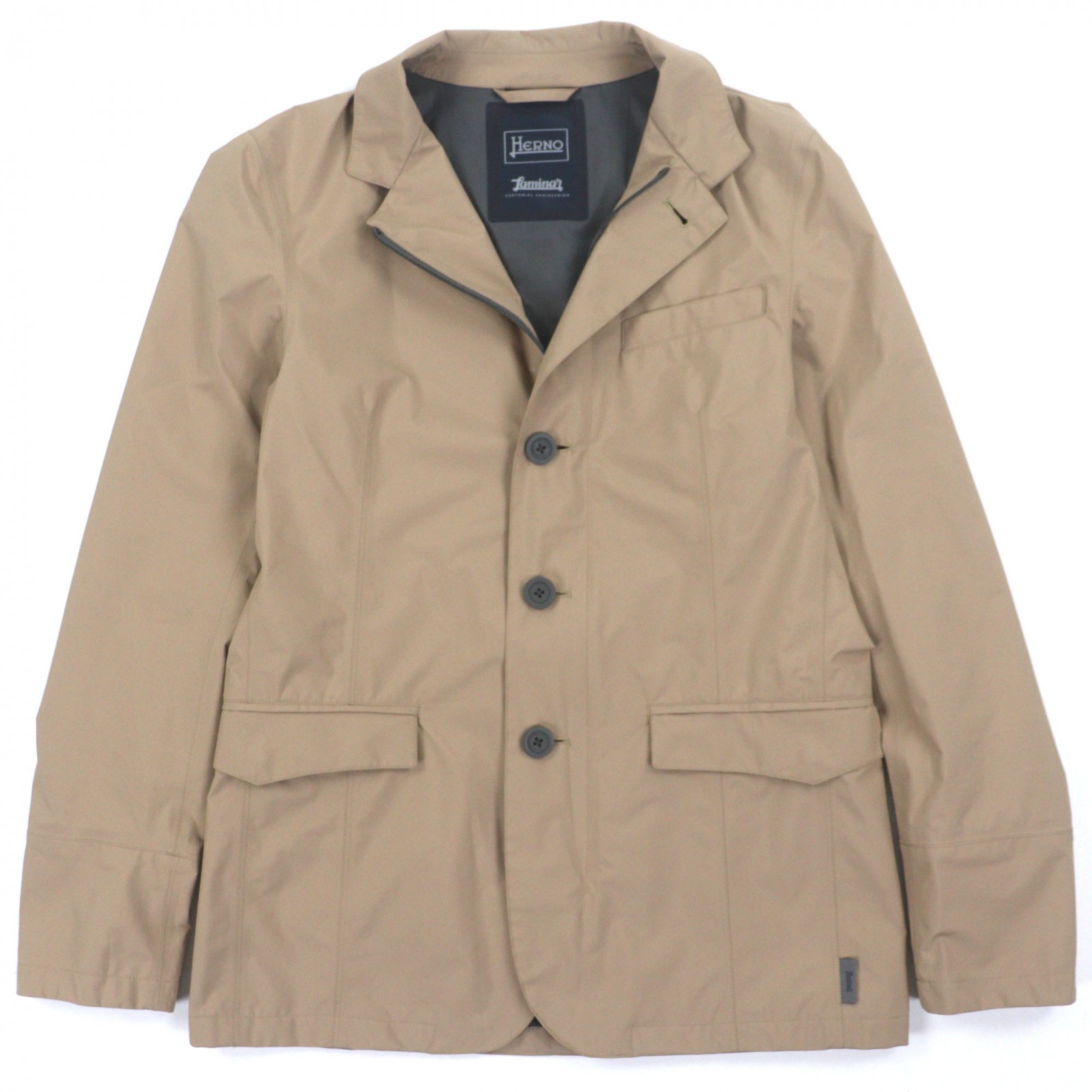 極美品▼Herno ヘルノ GA017UL Laminar ラミナー GORE-TEX ゴアテックス ロゴ入りボタン 軽量 防水 ダブルジップアップ ジャケット ベージュ 46 ハンガー付き 正規品 メンズ【中古】
