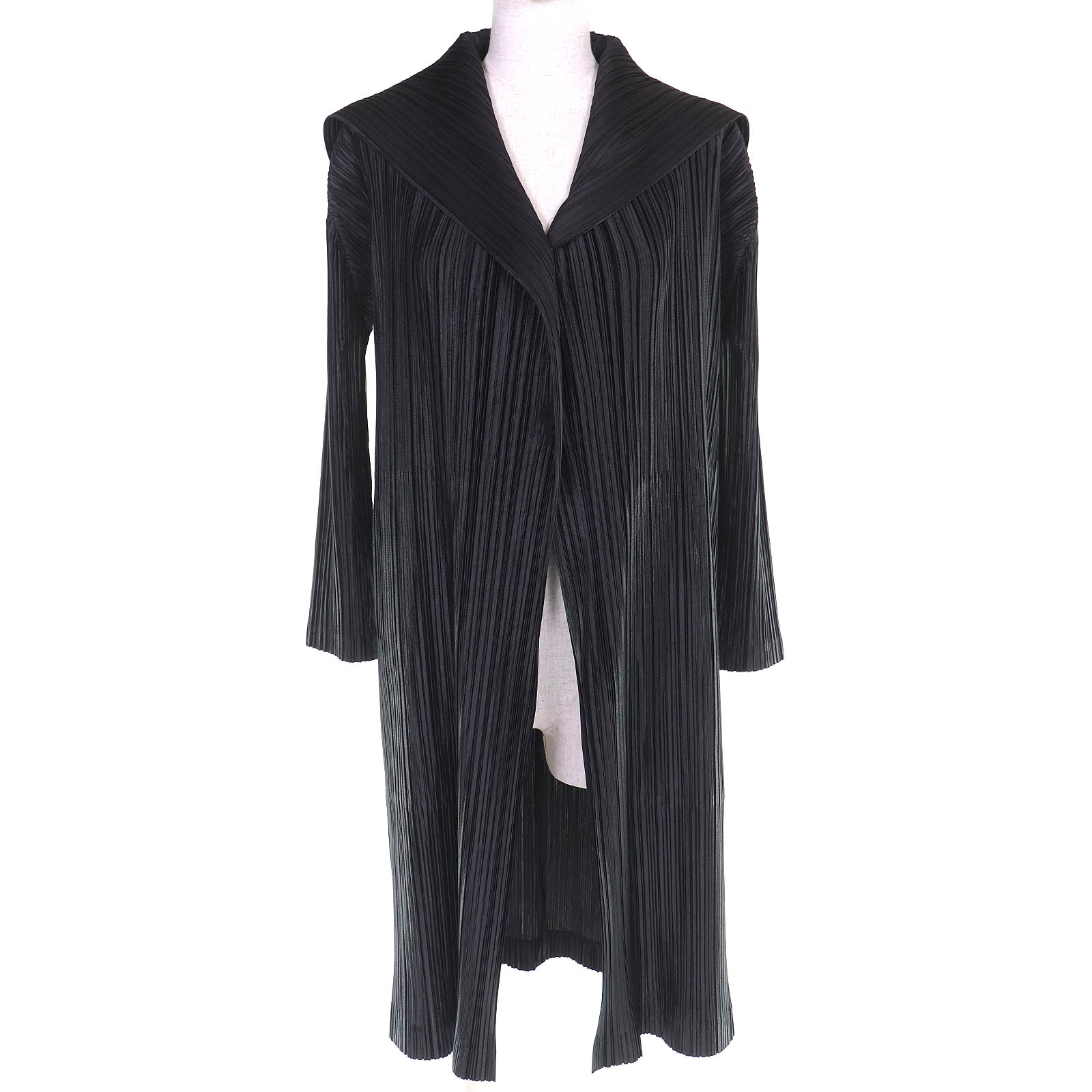 極美品△PLEATS PLEASE 筋目プリーズ イッセイミヤケ PP53-JA222 乗り組み員色つや ロングジレー 黒いこと 2 日本製 置き目品 レディース【中古】