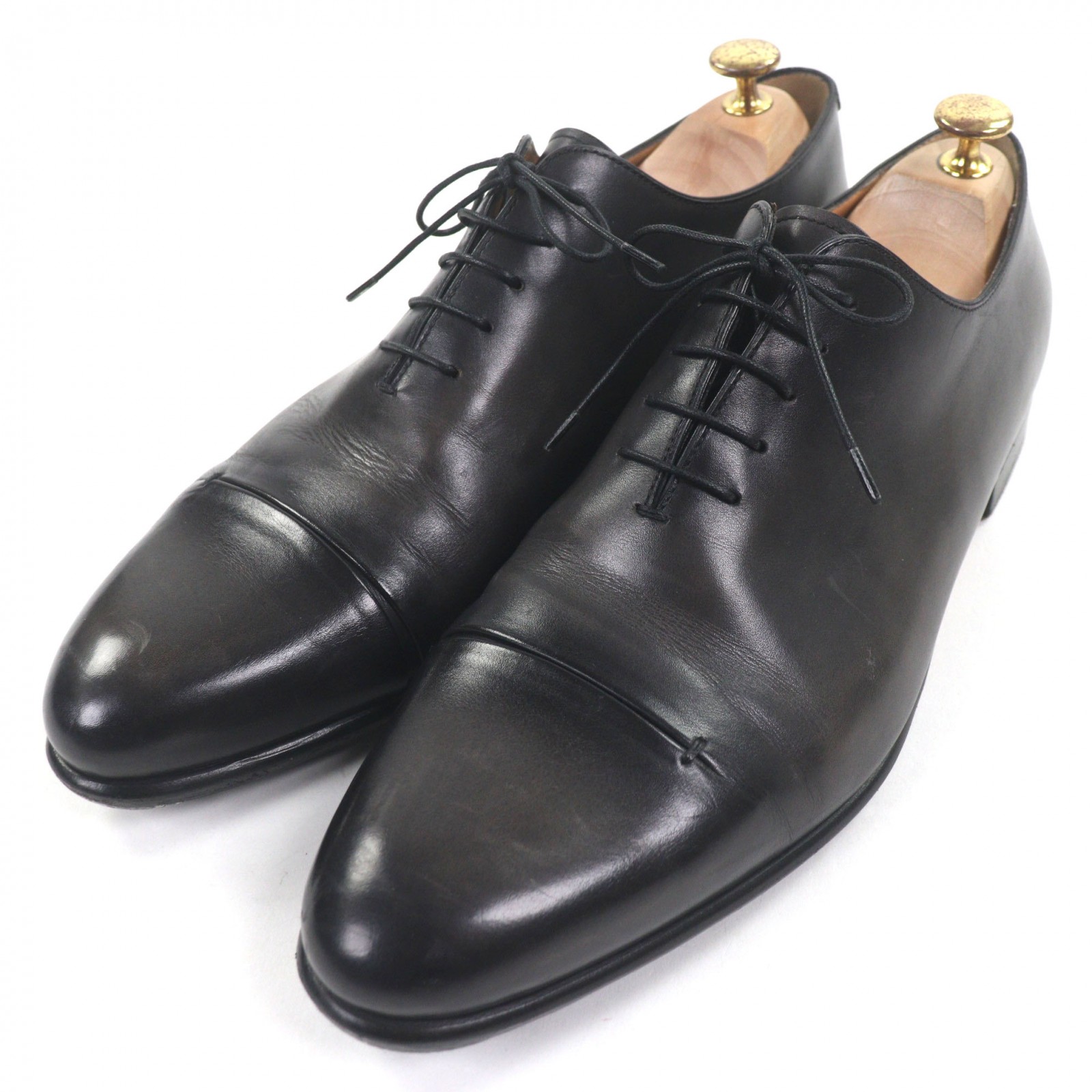 美品▼BERLUTI ベルルッティ 屁っ放りパール ガレ ドレープ パティーヌレザー 引っ切り無い手当て スピード競技引きあげる なめし革シューズ 黒いこと 10.5 イタリア製 メンズ【中古】
