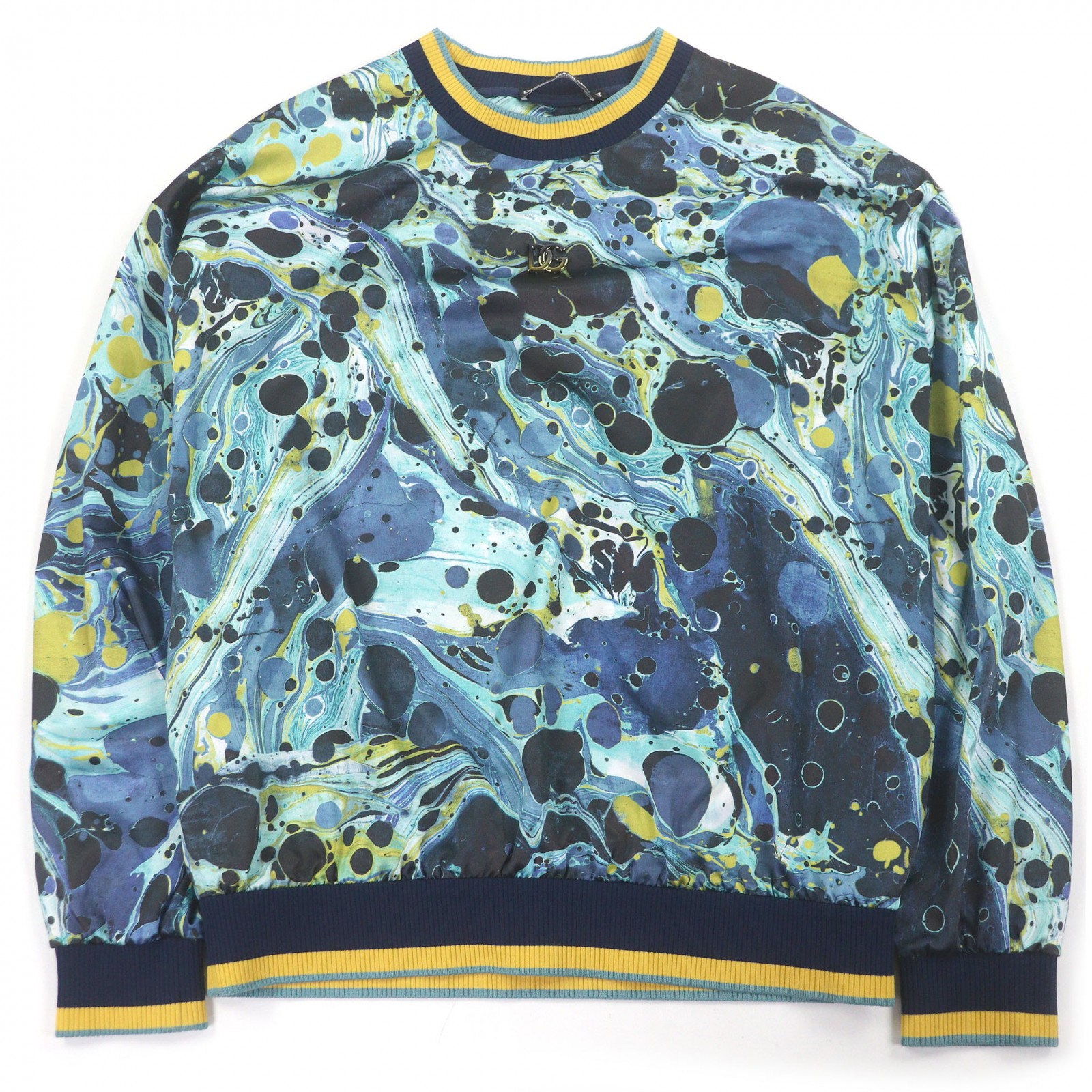 極美品□DOLCE\u0026GABBANA ドルチェ＆ガッバーナ G9WI8Z 黒引き舟 大理石刷り上げる DGロゴタイプ金具 長袖Ｔシャツ トレーナー 青色系 44 イタリア製 置き目品 メンズ【中古】