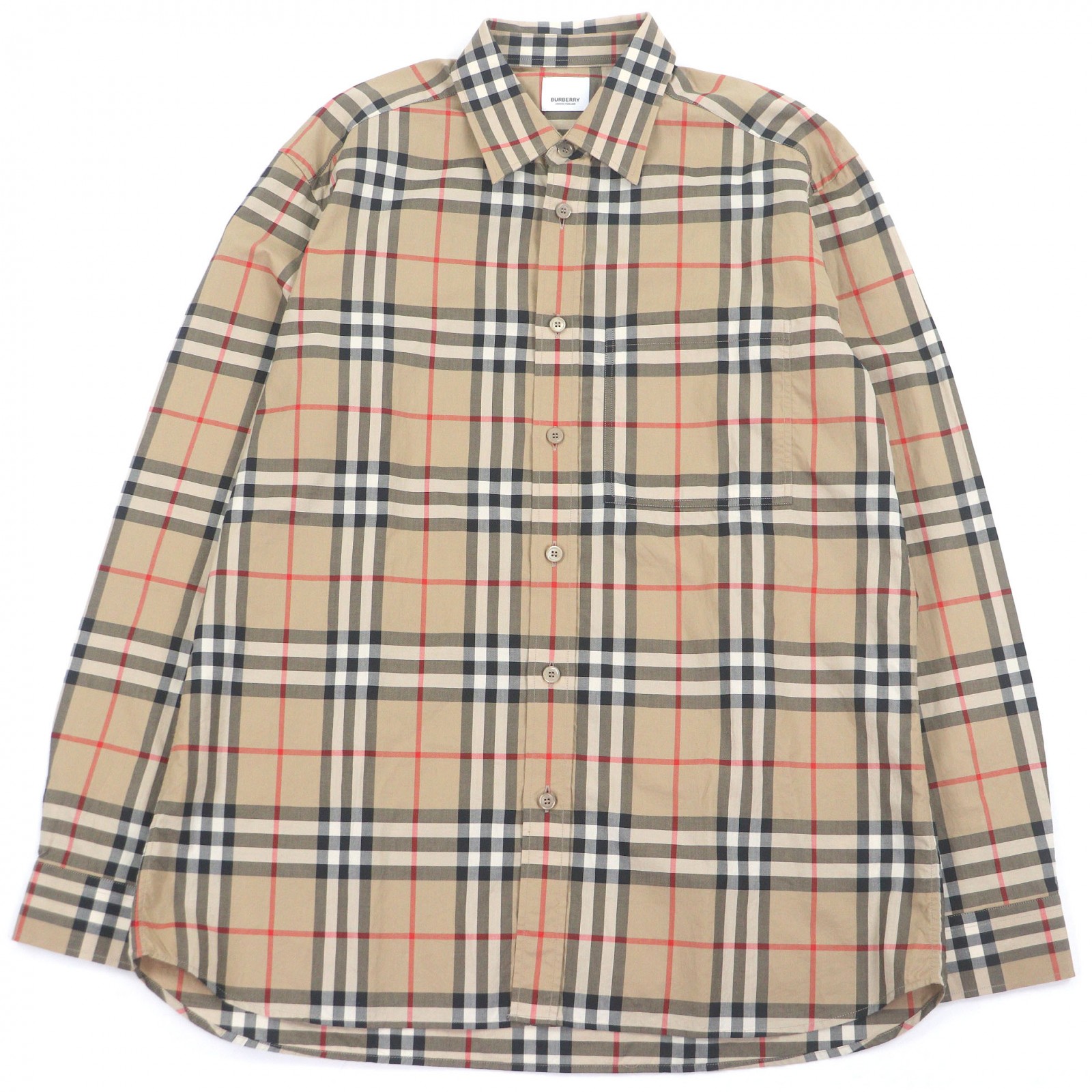 極美品□BURBERRY バーバリー 8070577 コットン100％ ノバチェック ロングスリーブ 長袖シャツ ベージュ XL 正規品 メンズオススメ◎【中古】